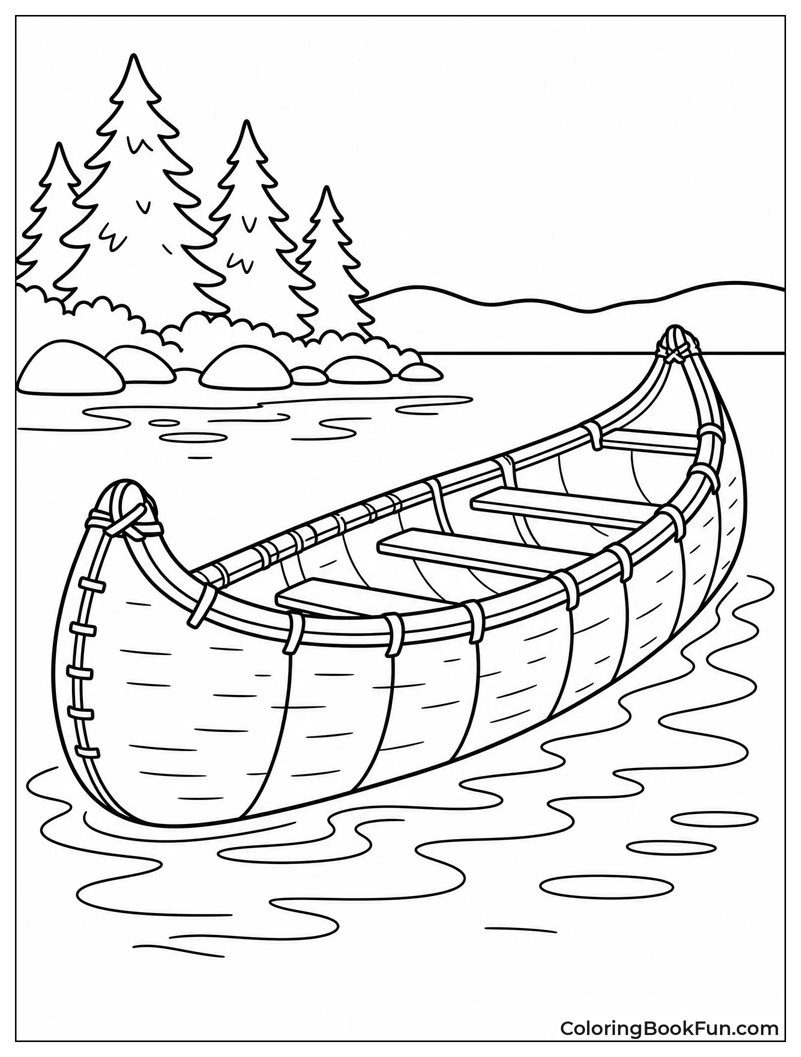Simple Birchbark Canoe on Calm Water