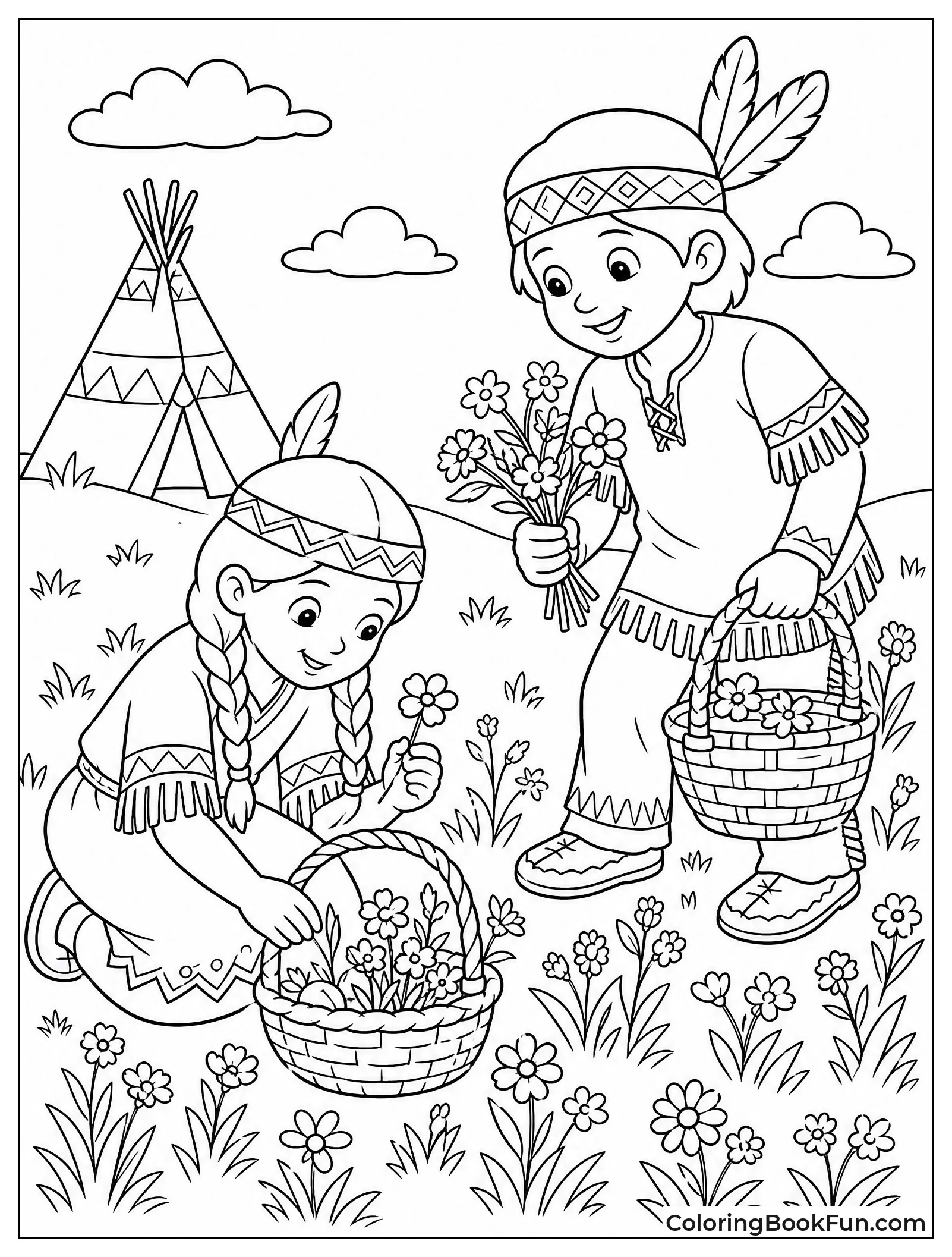 Children Picking Wildflowers in Meadow