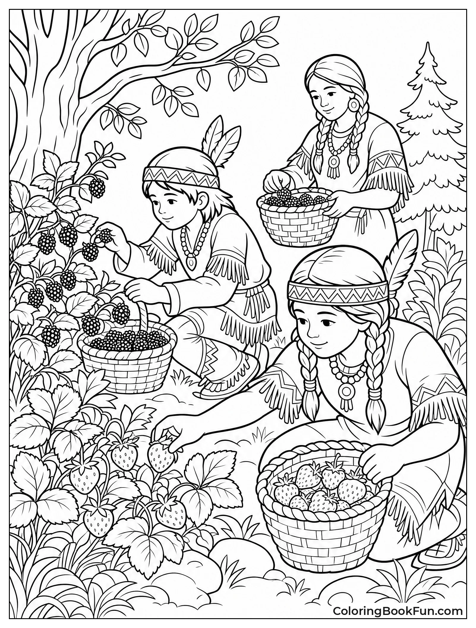 Gathering Berries in Summer Forest