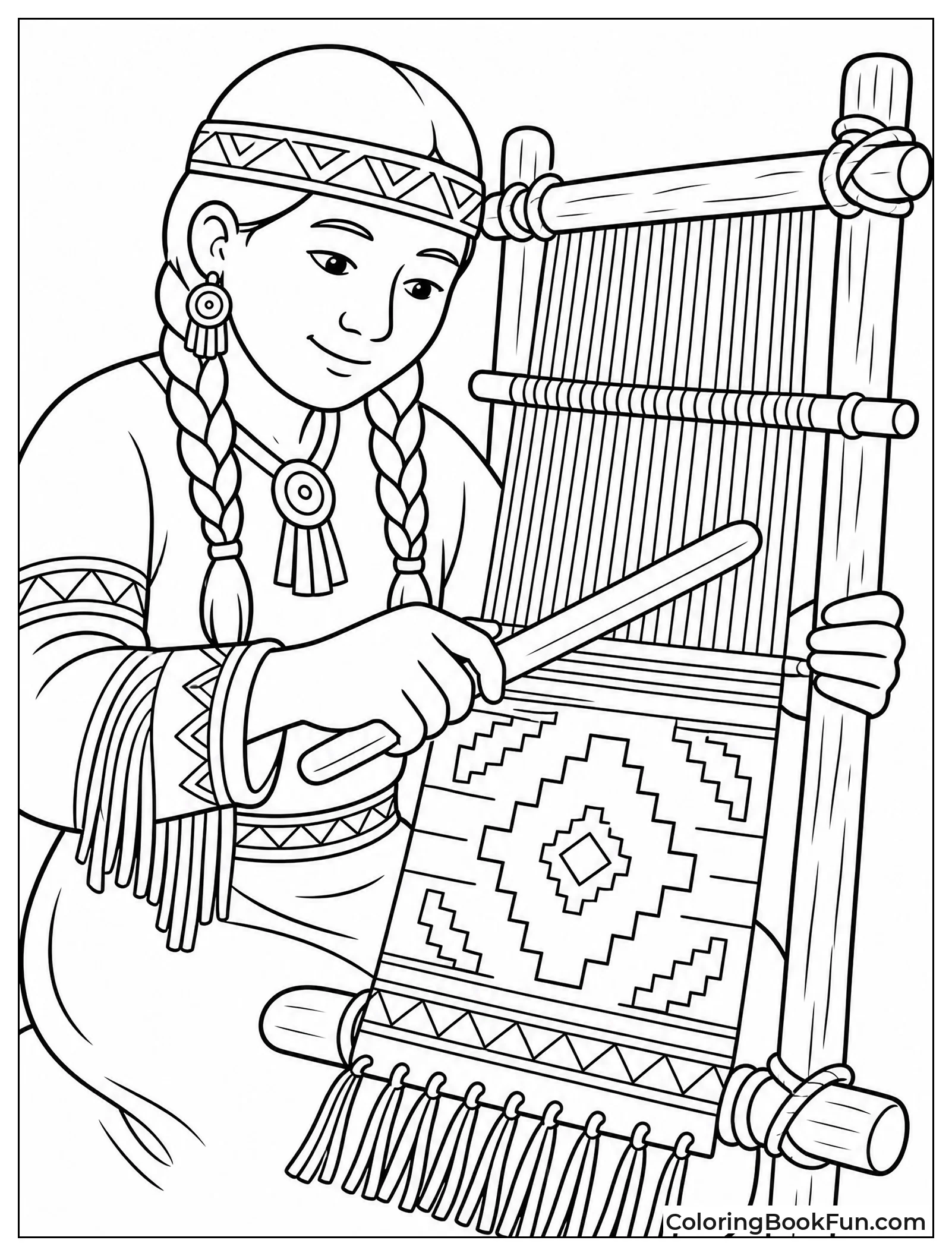 Person Weaving Rug on Loom