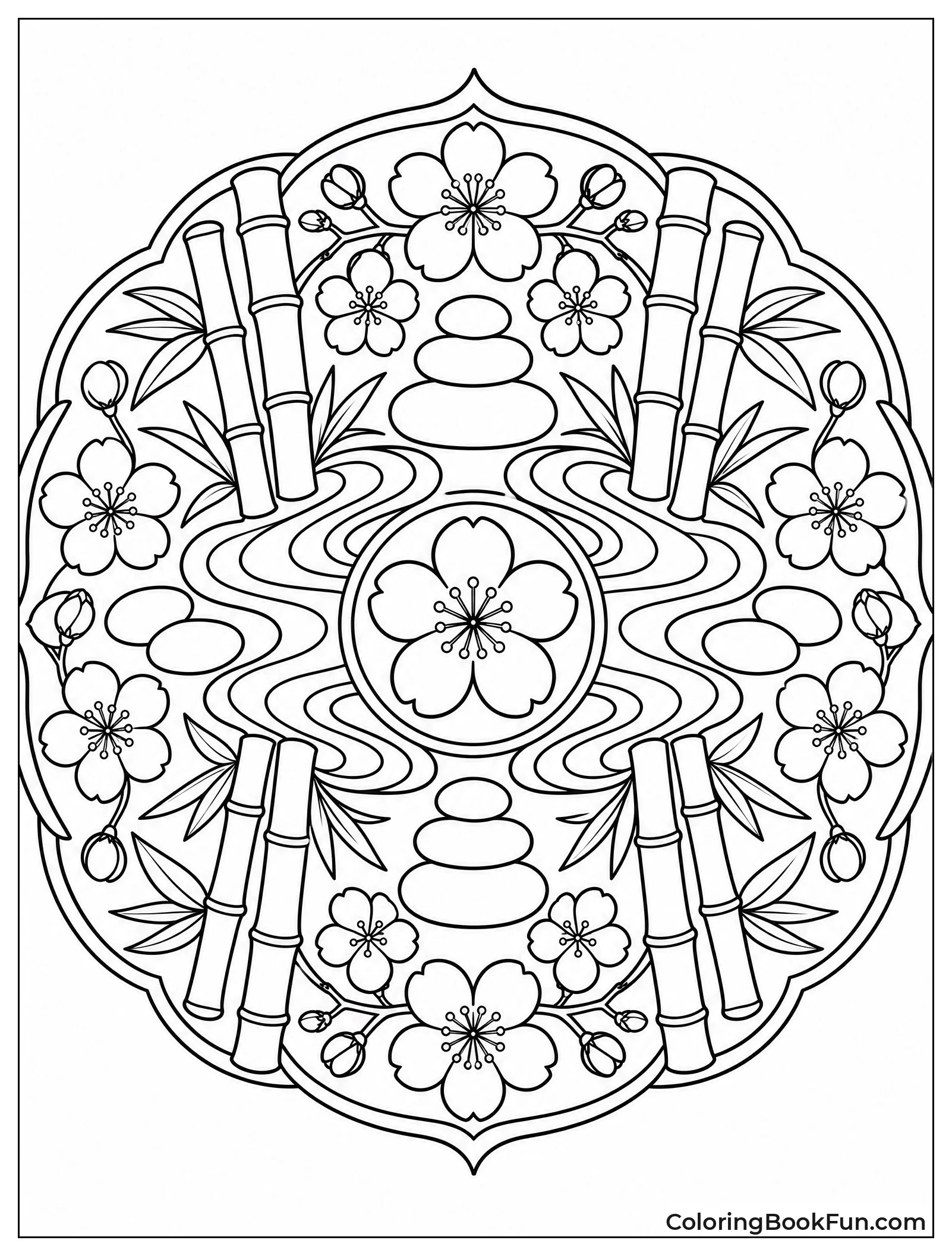 Bamboo and Blossoms Form Mandala