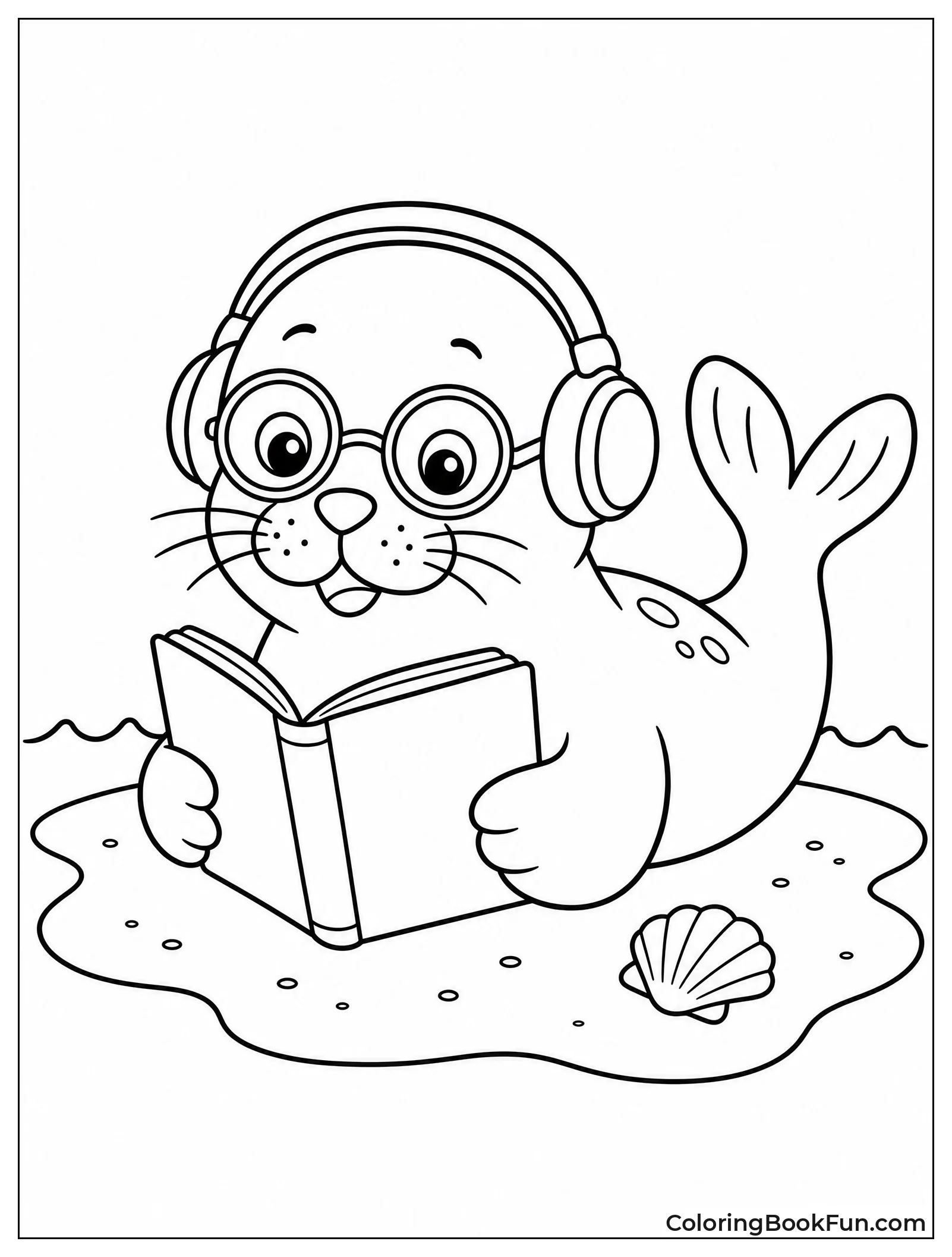 Seal Reading Book With Glasses