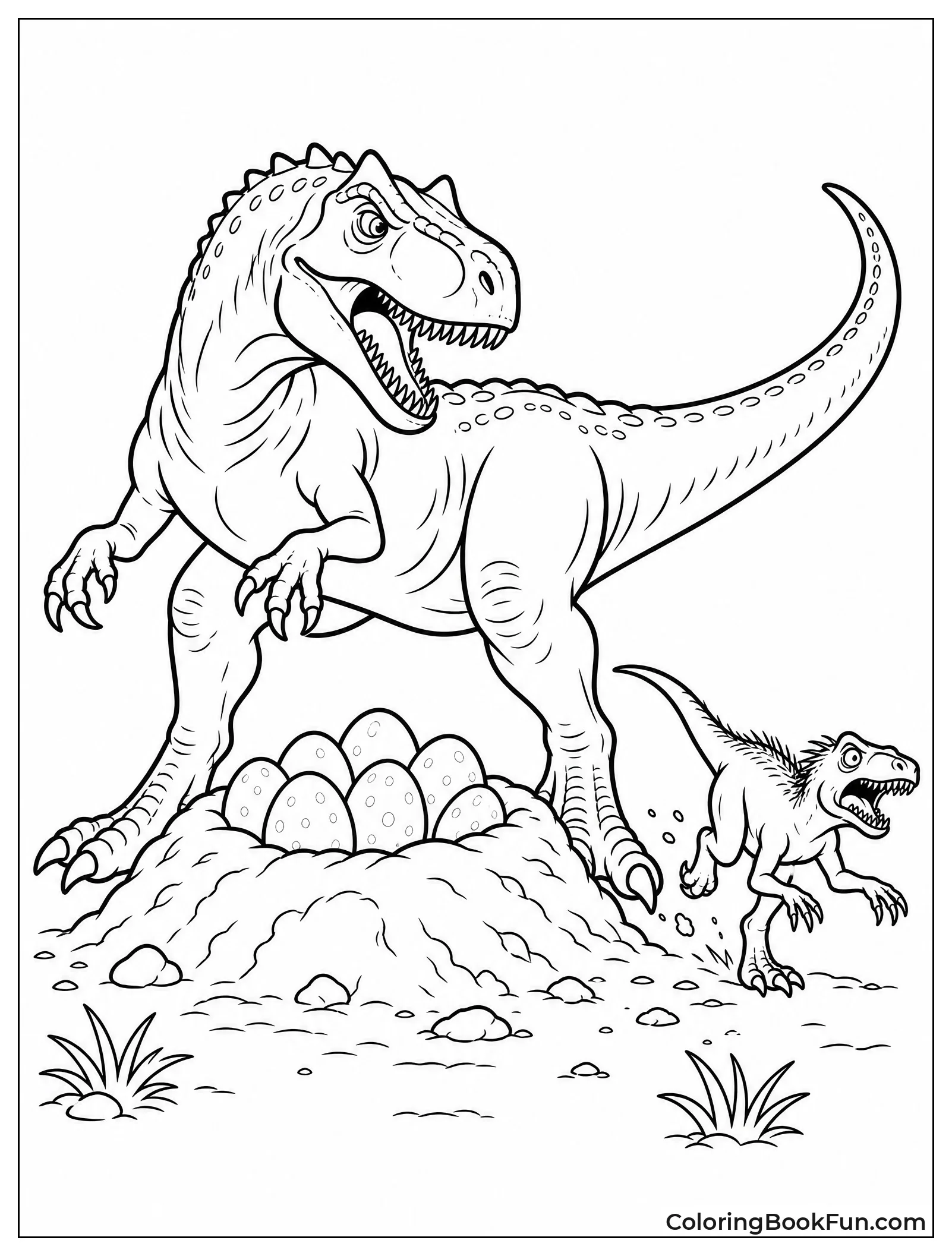 Allosaurus Guarding Nest Full of Eggs