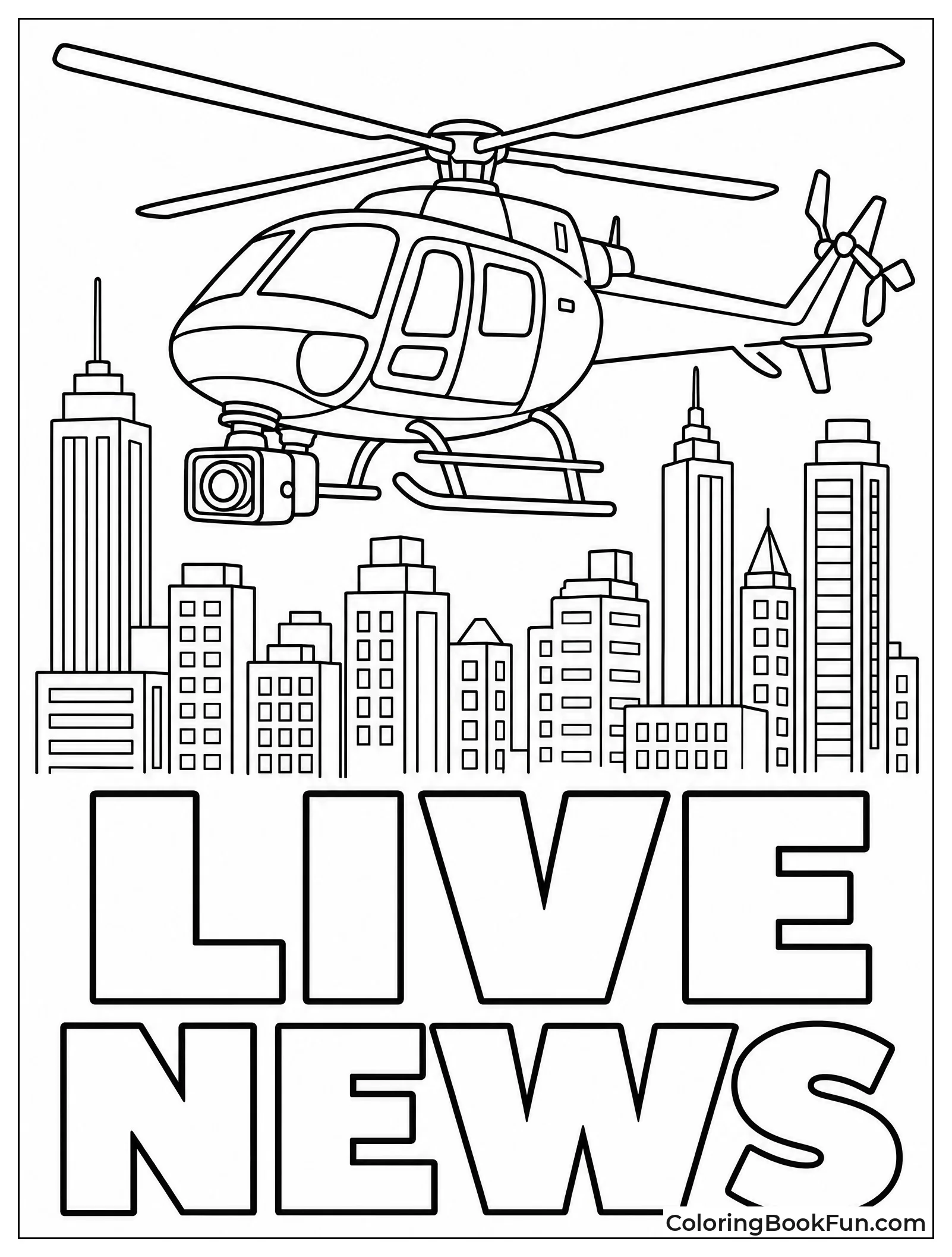 News Helicopter Flies over City