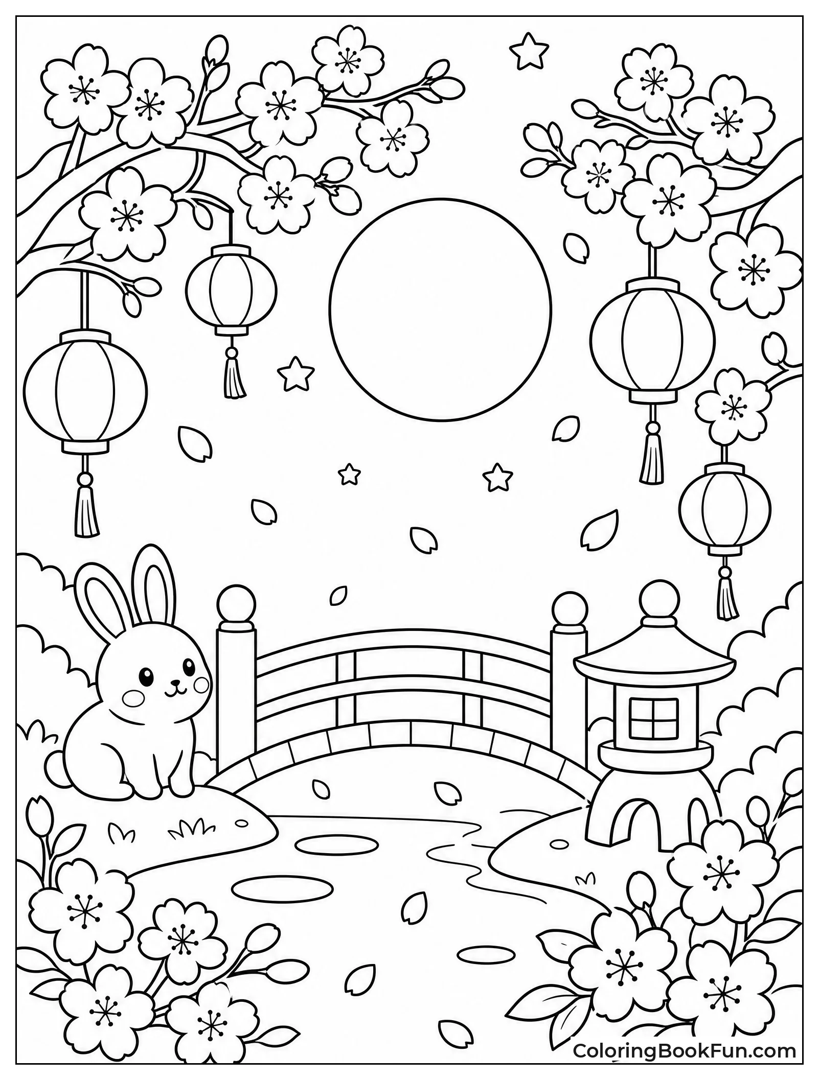 Lanterns Glow Near Blossoms