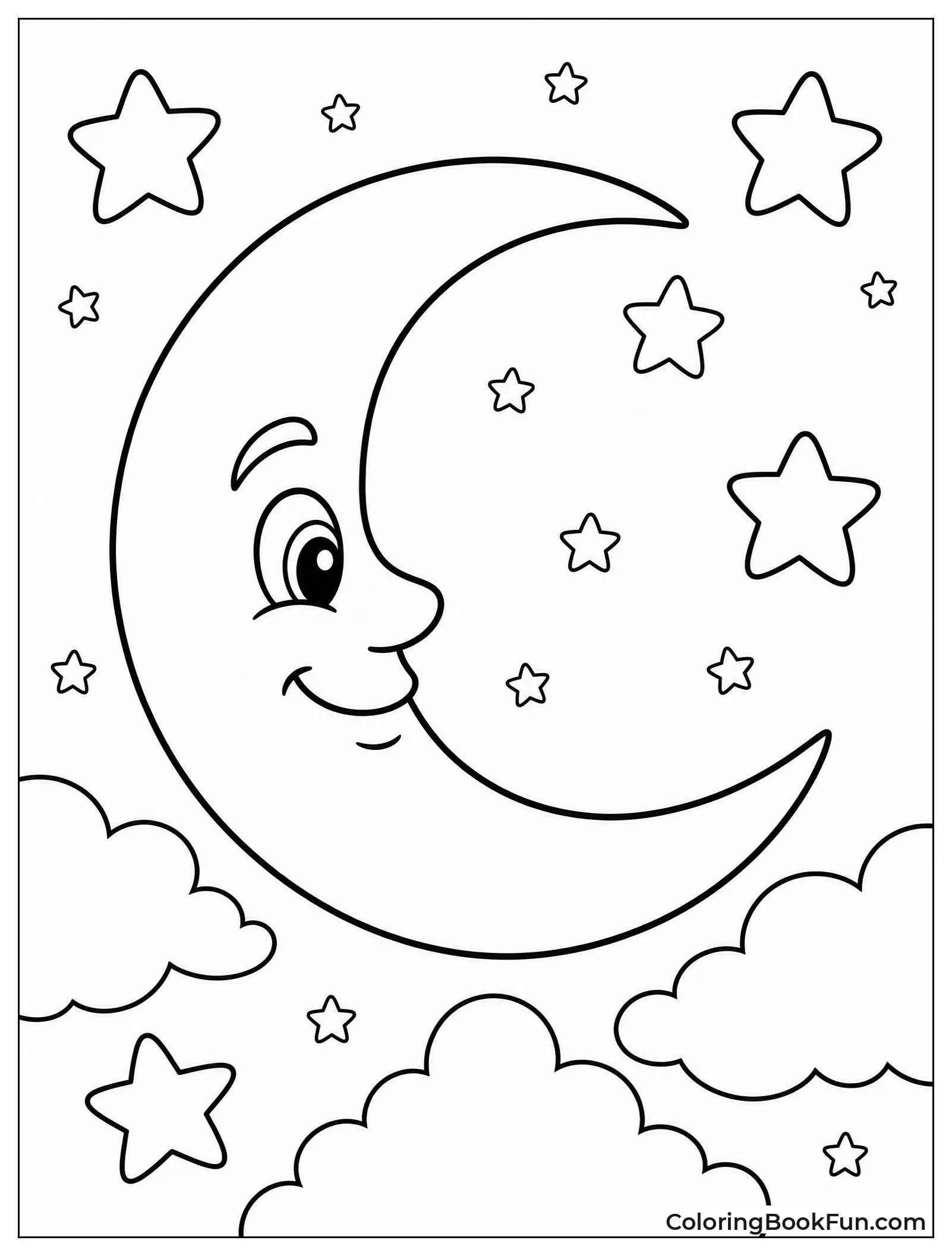Moon Face Smiling at Night