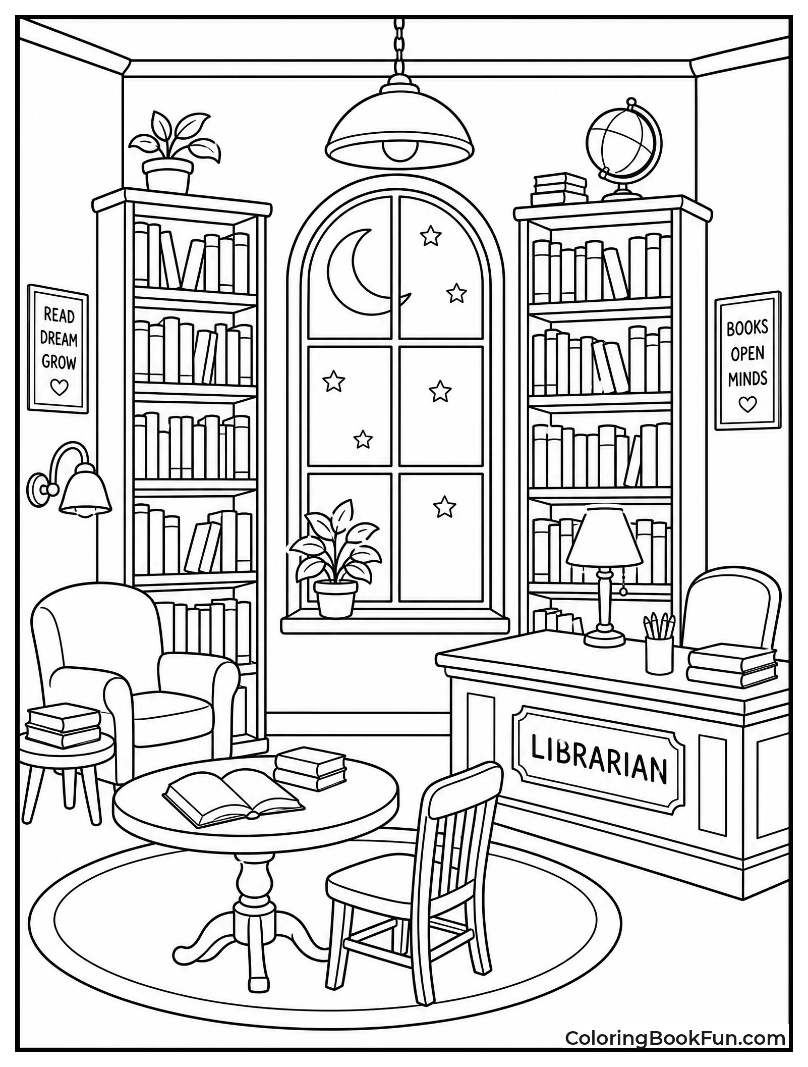 Quiet Library at Night with Moonlight