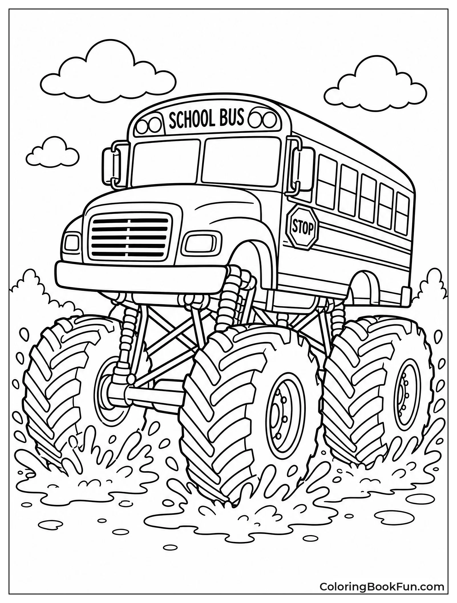 Monster Bus Splashes Through Mud