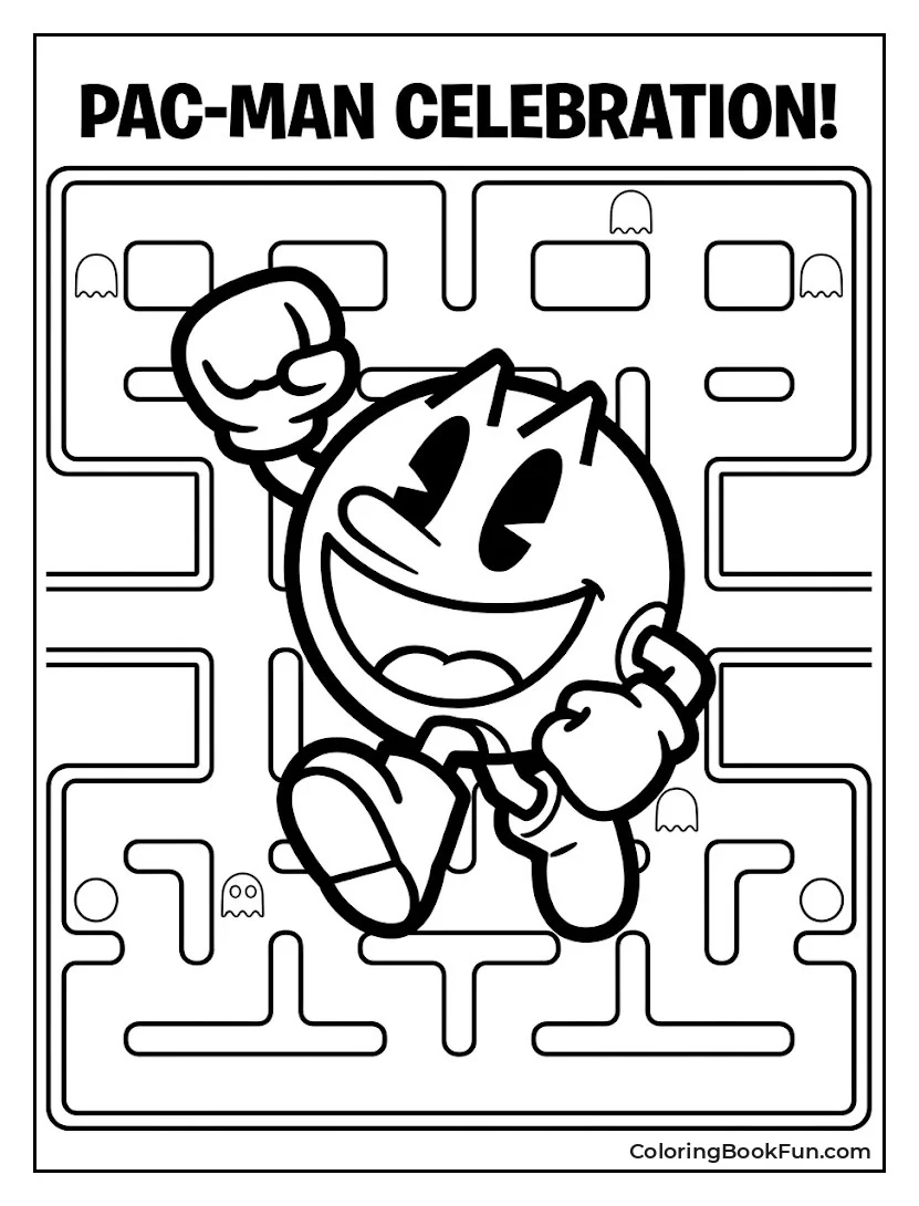 Pac Man Raises Fist in Victory