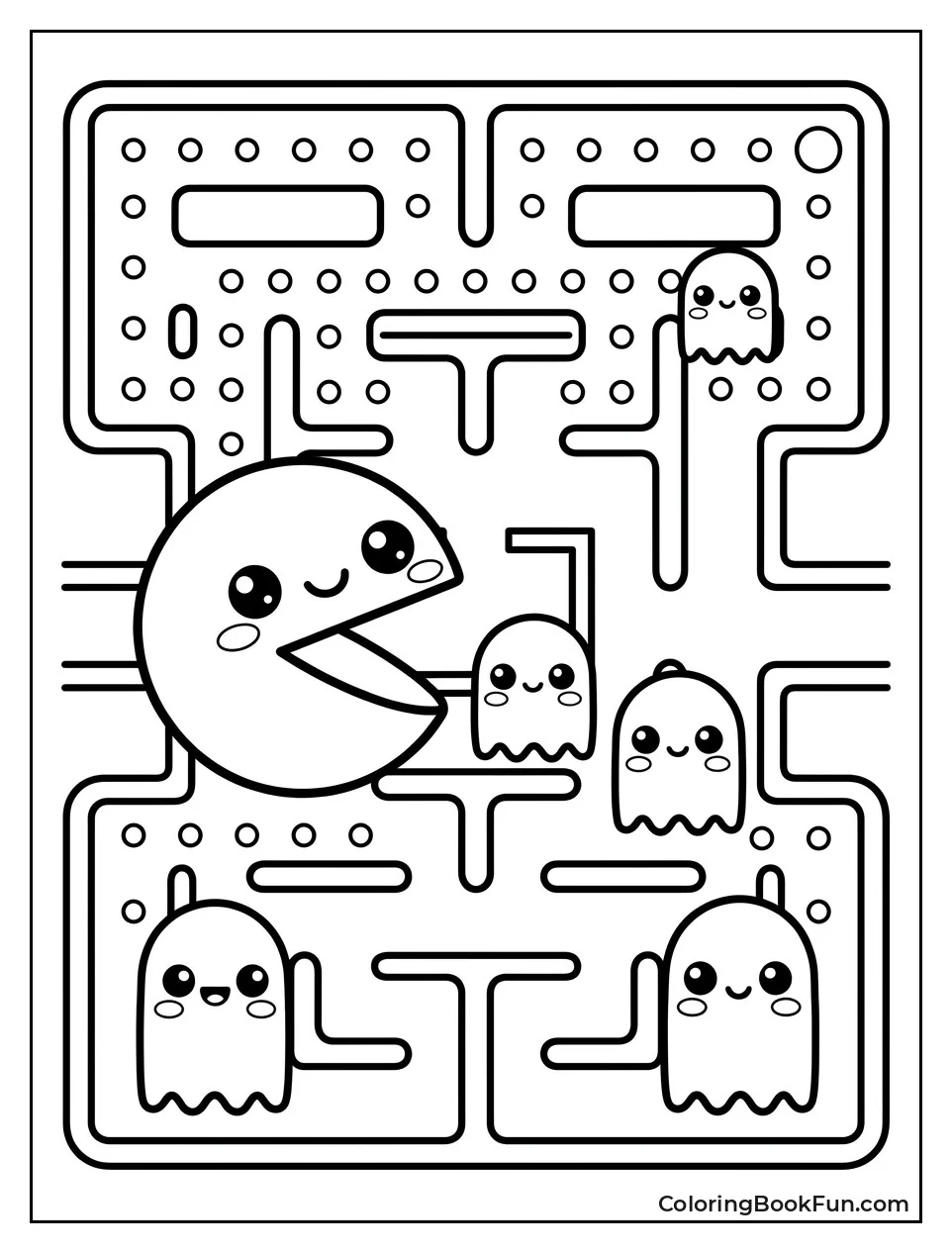 Cute Pac Man and Ghosts with Big Eyes