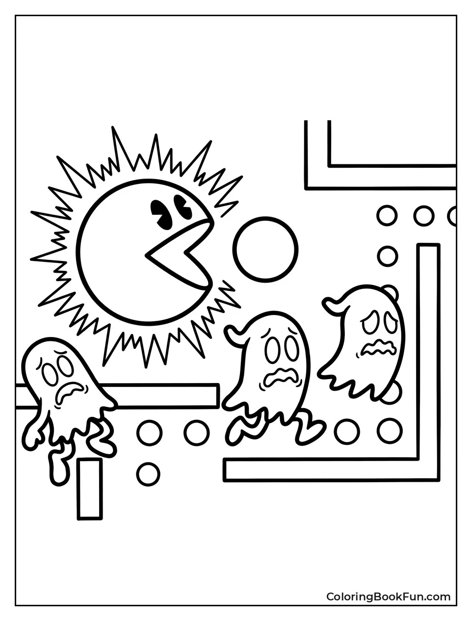 Glowing Pac Man Chases Blue Ghosts