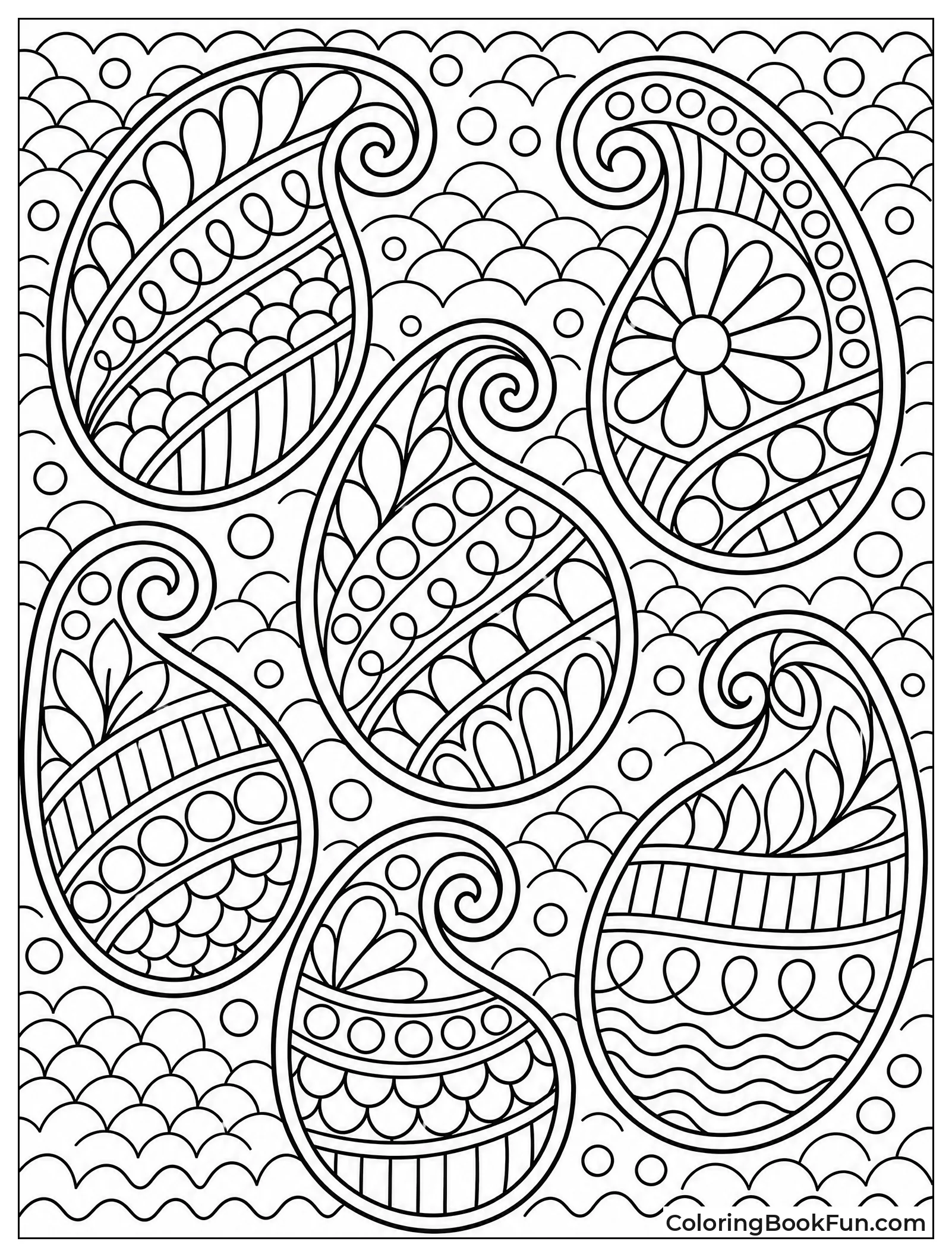 Paisley Shapes on Wavy Background