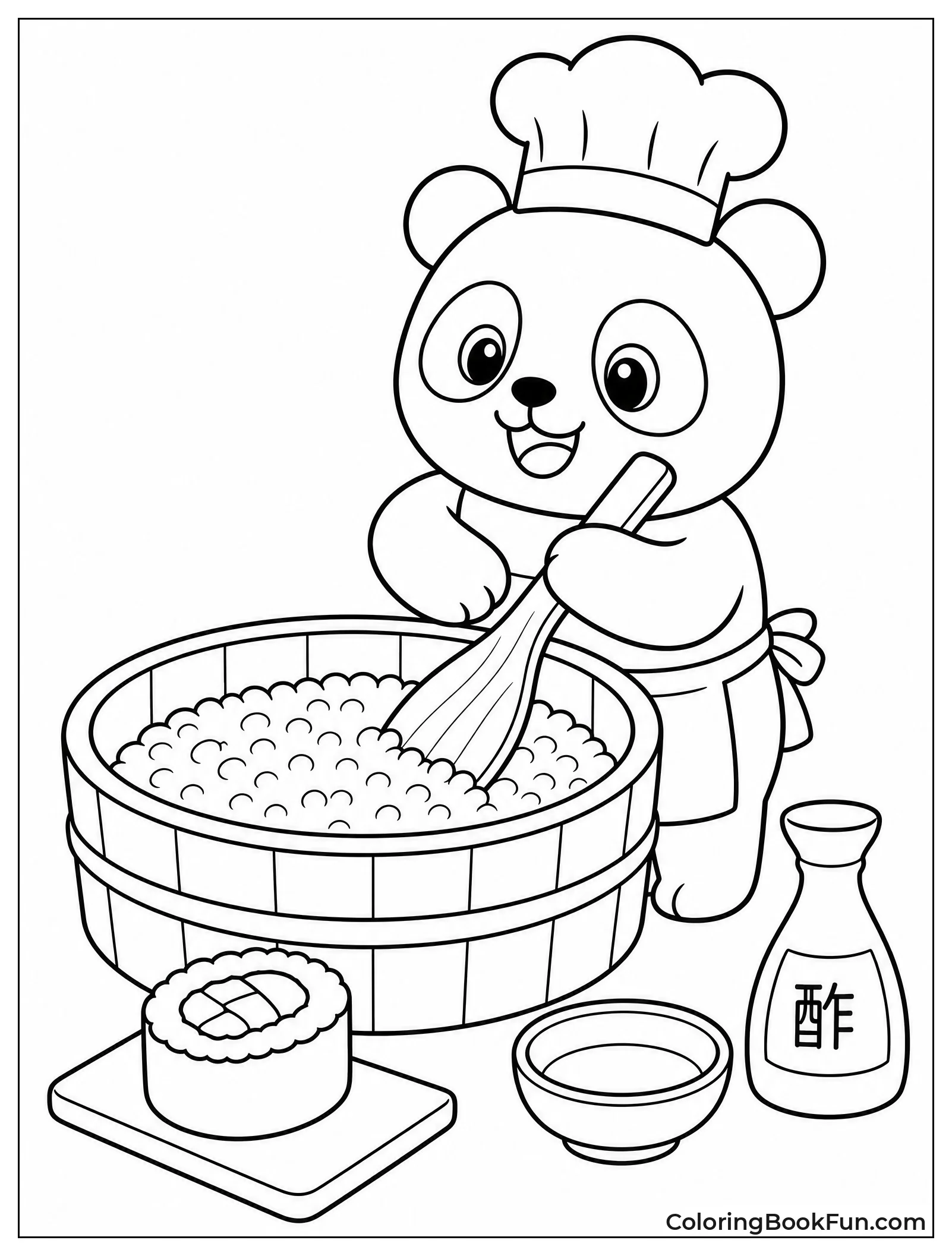 Panda Chef Mixing Sushi Rice
