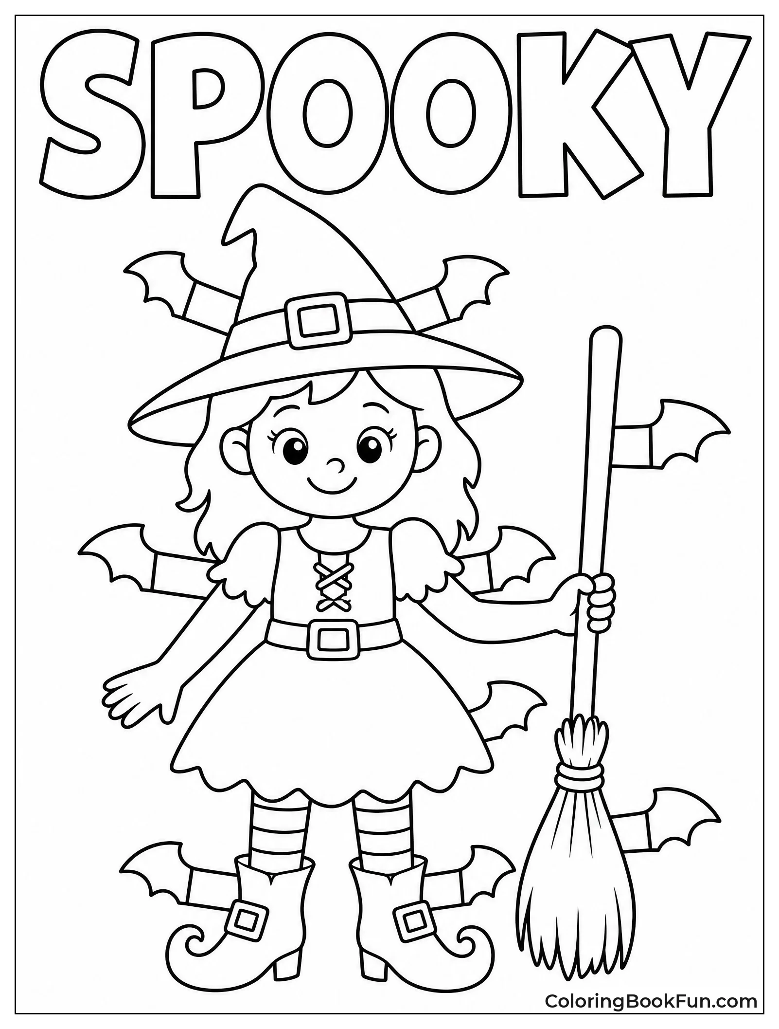 Halloween Witch with Broom and Hat
