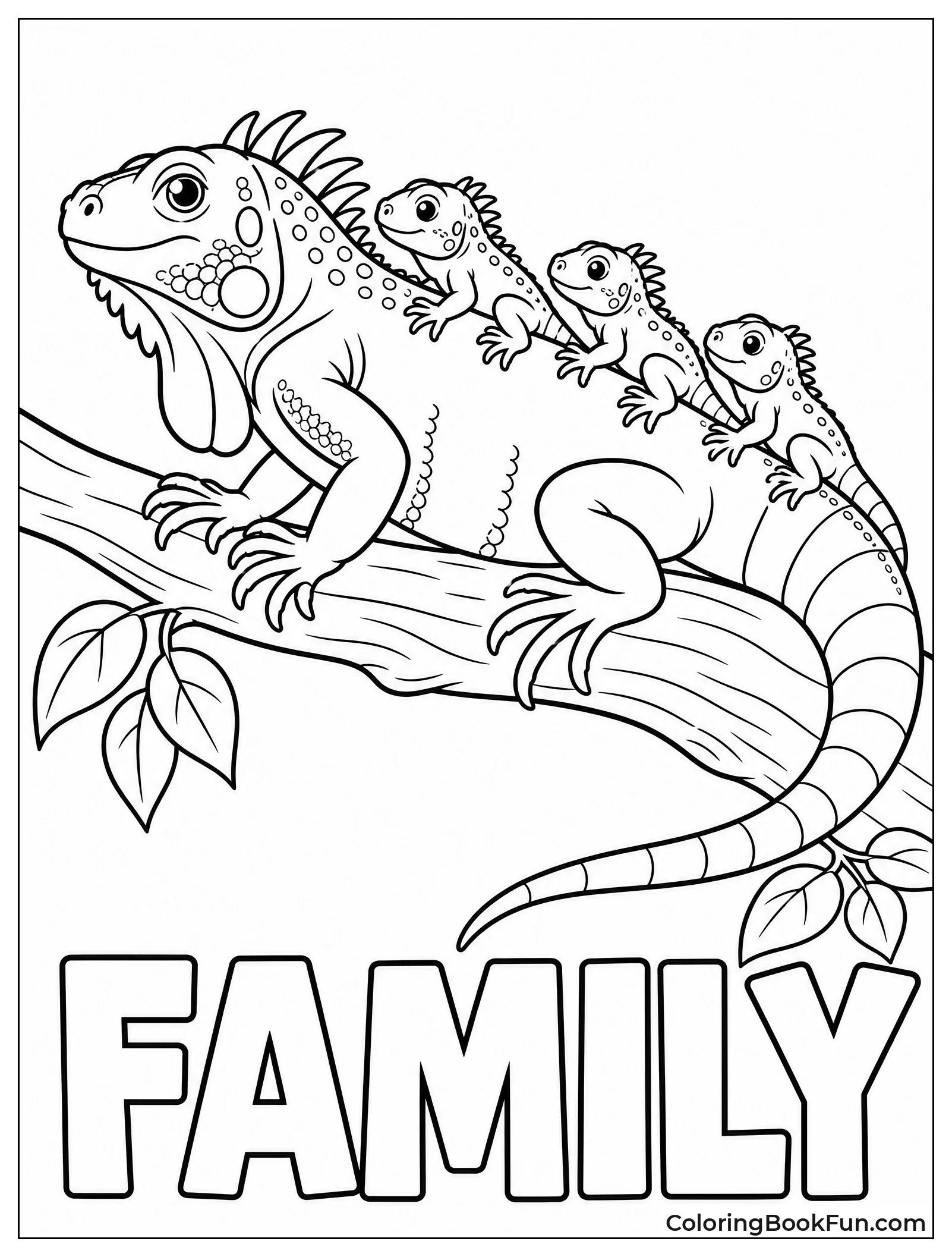 Parent Iguana with Three Babies