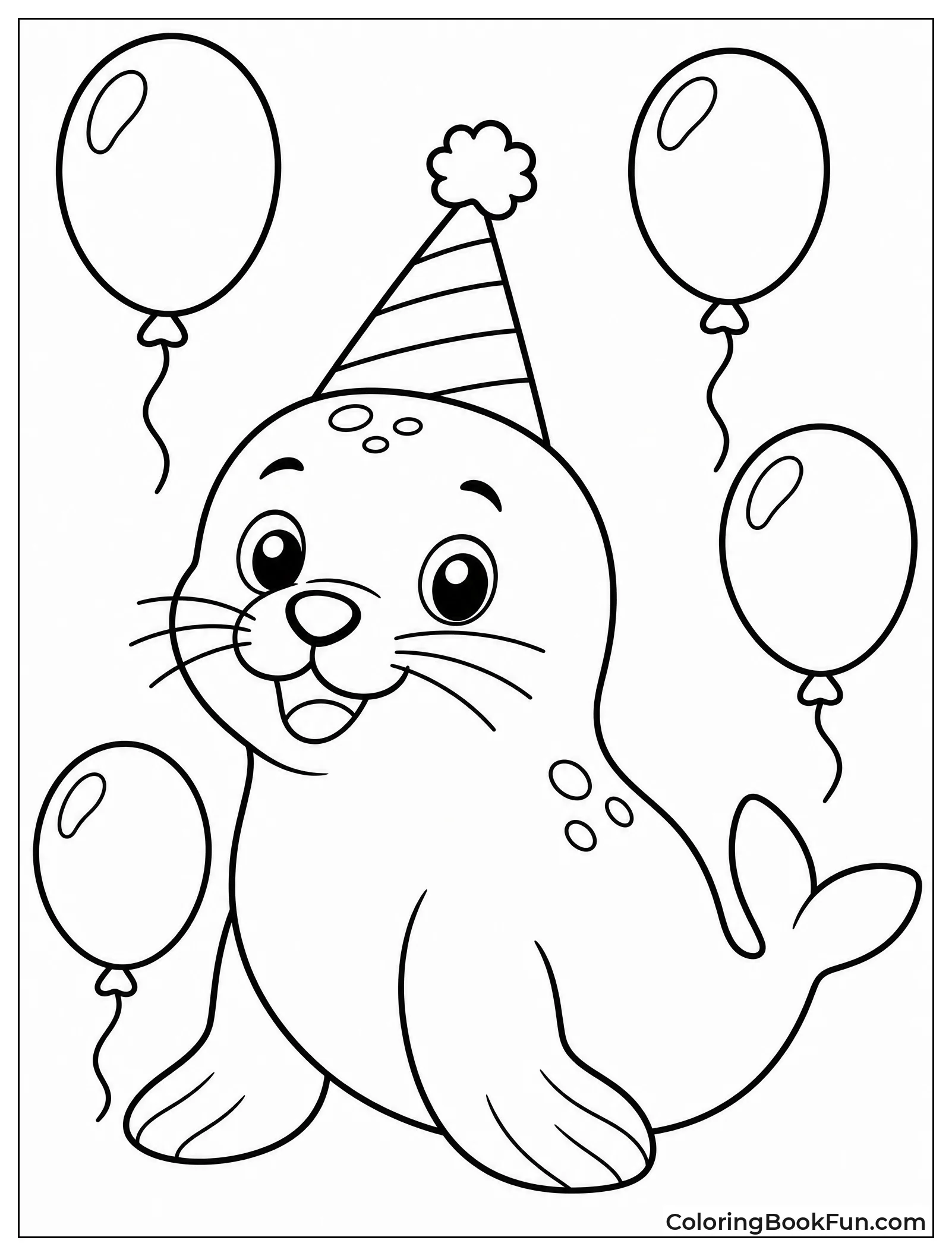 Seal in Party Hat With Balloons