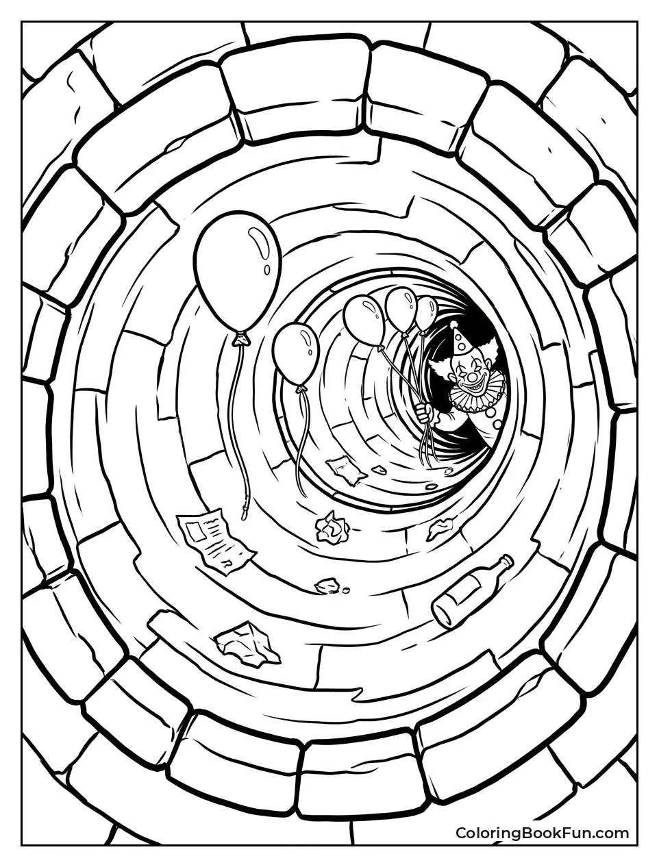 Long Dark Sewer Pipe with Balloons