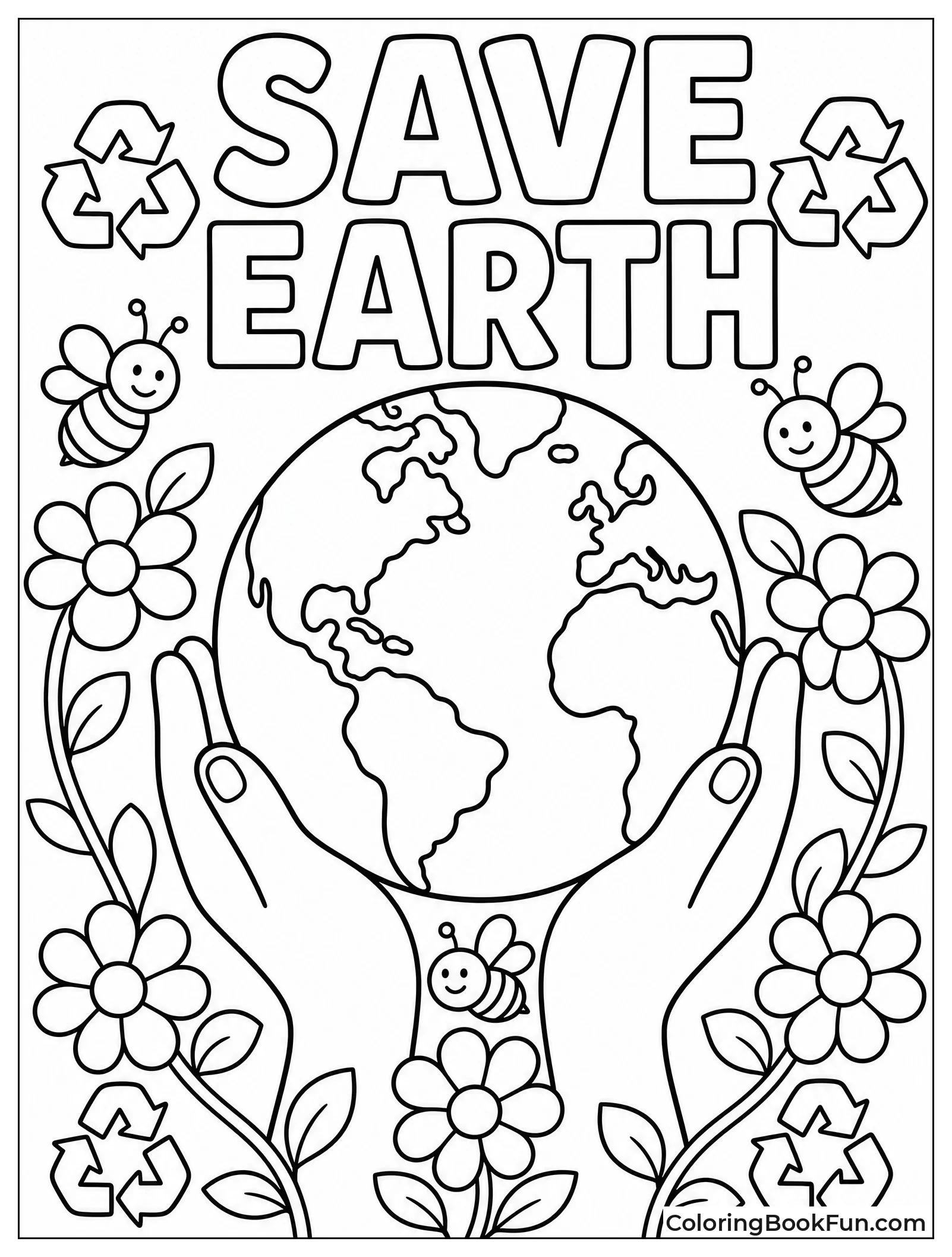 Hands Holding Earth with Flowers