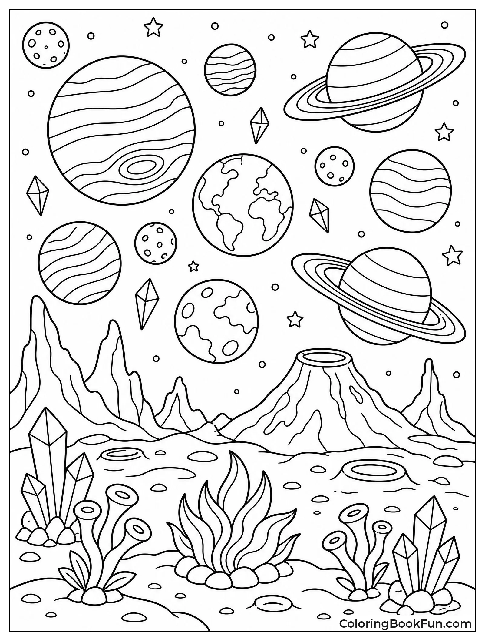 Alien Planet with Floating Crystals