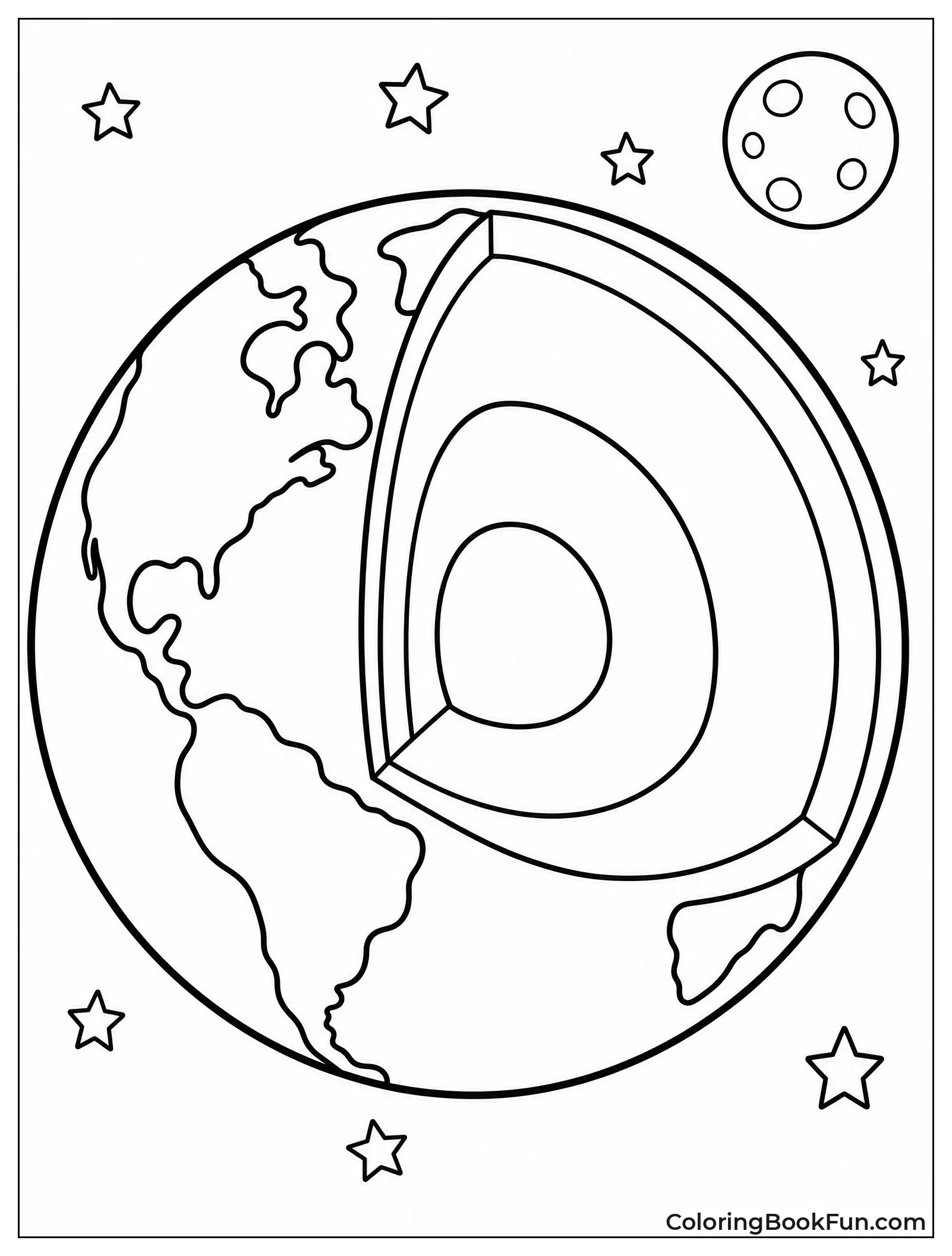 Cut Open Planet Showing Layers