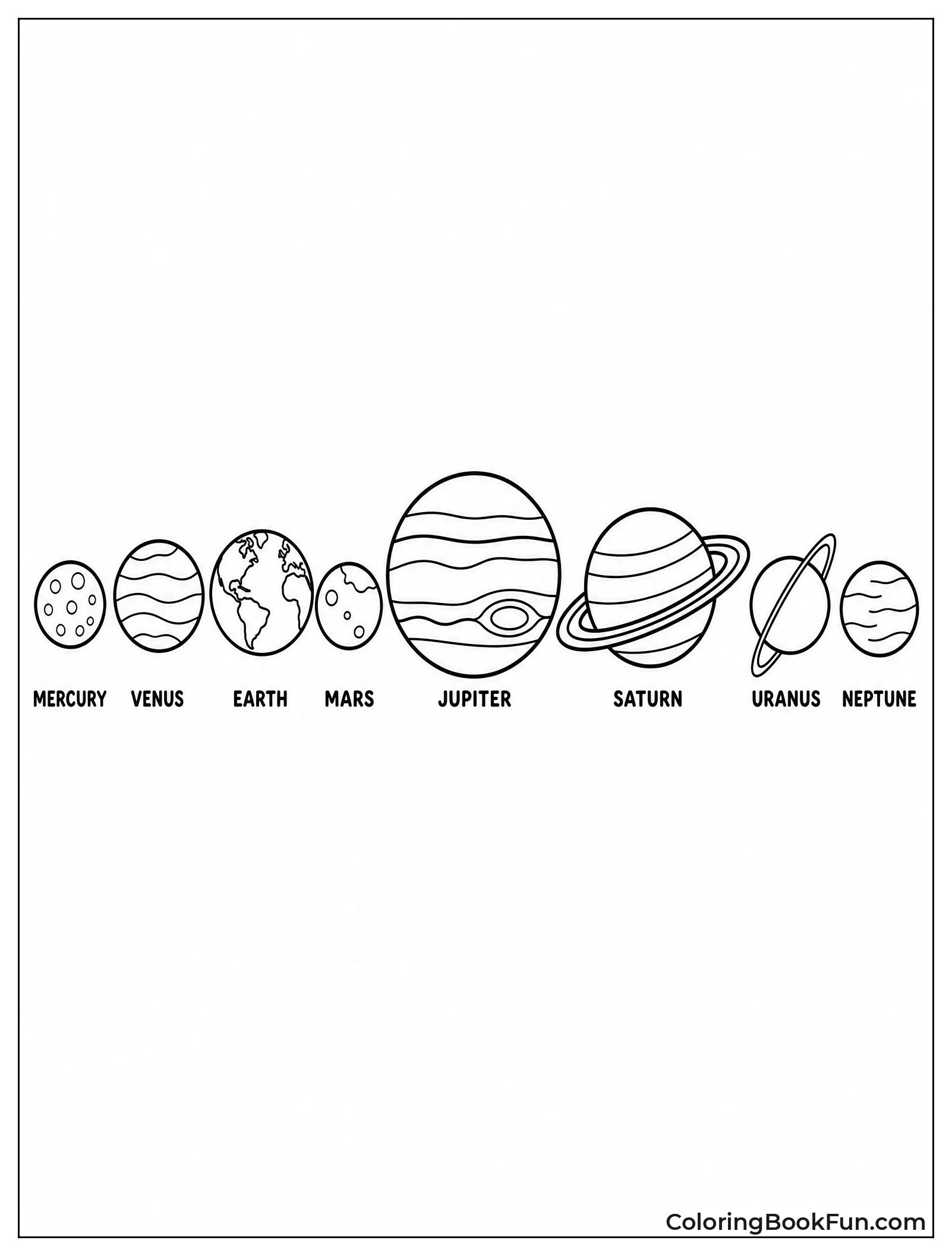 Planets Lined Up by Size