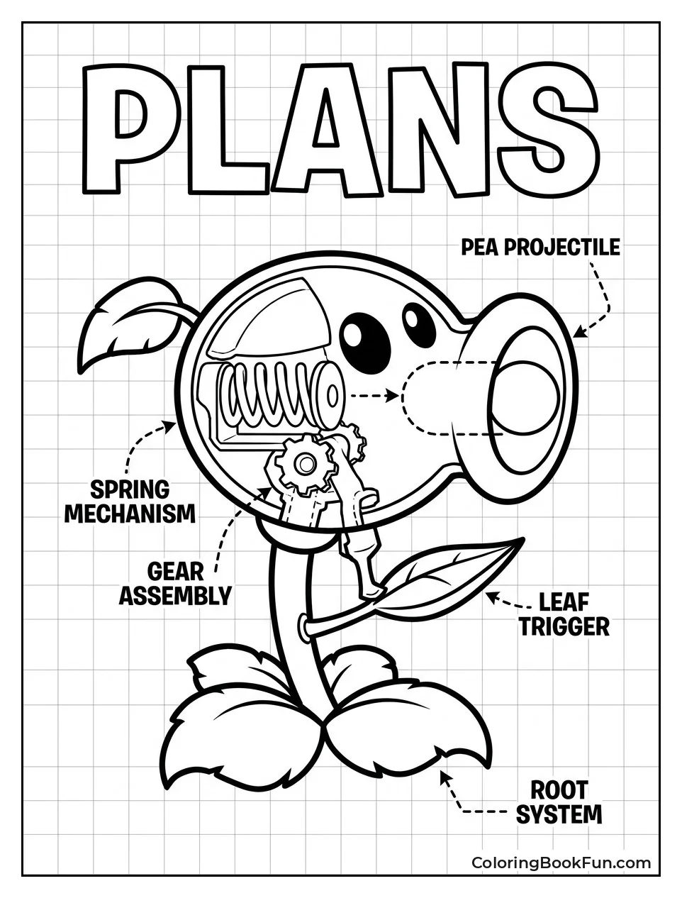 Blueprint of Peashooter with Inner Parts