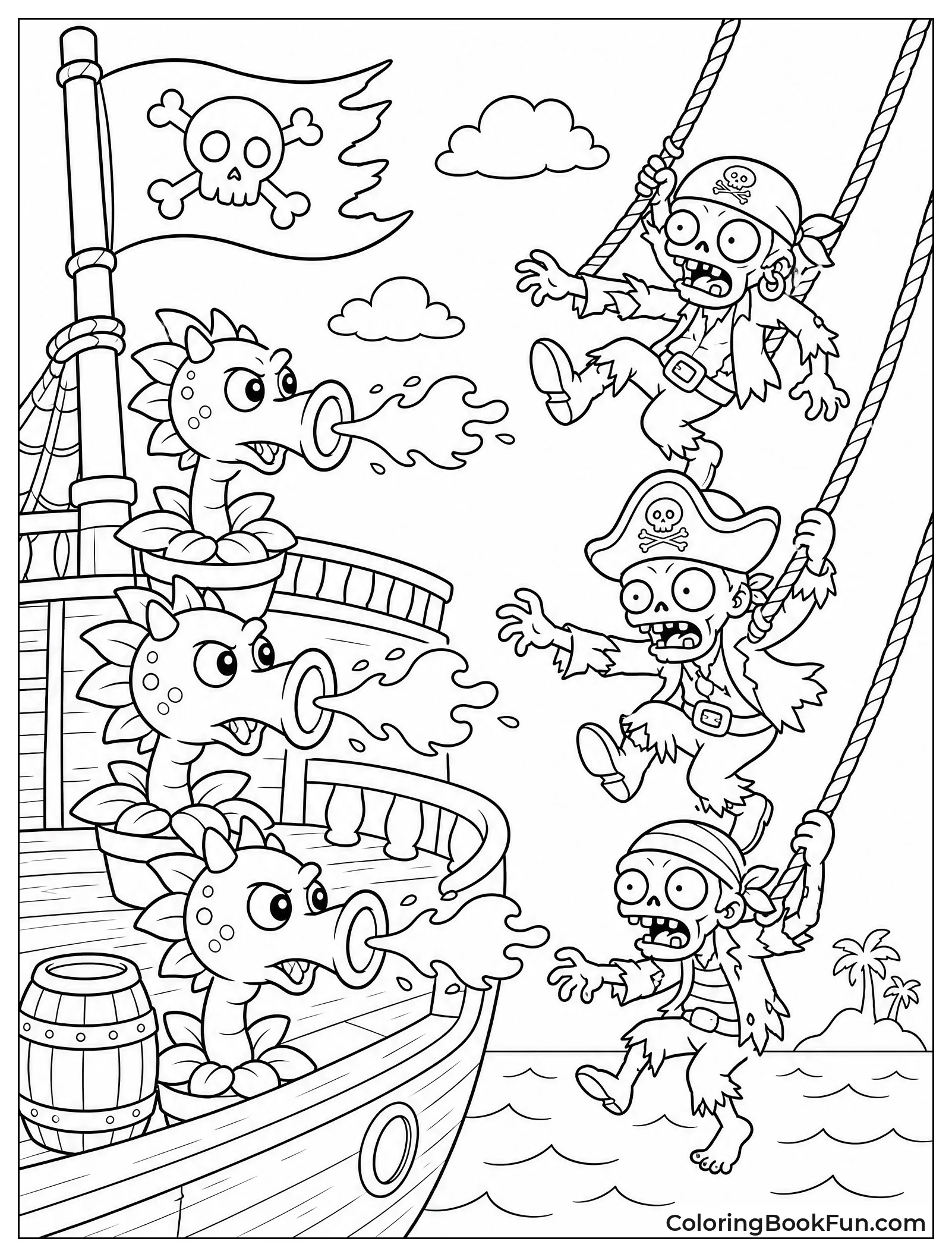 Zombies Swinging onto Pirate Ship
