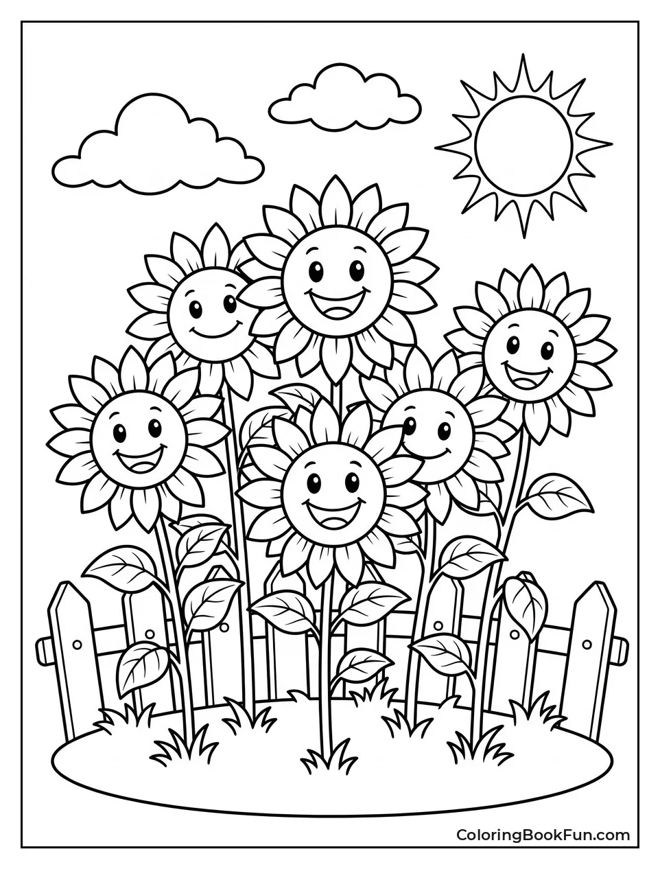 Sunflowers Standing Together in Garden
