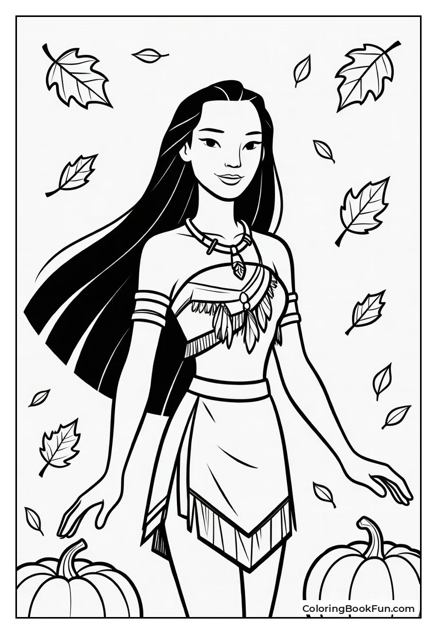 Pocahontas Stands Among Autumn Leaves