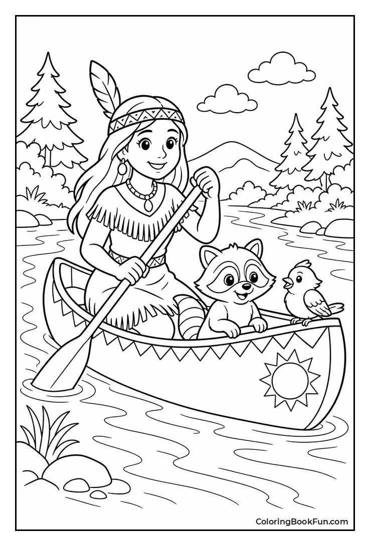 Pocahontas Paddles Canoe with Friends