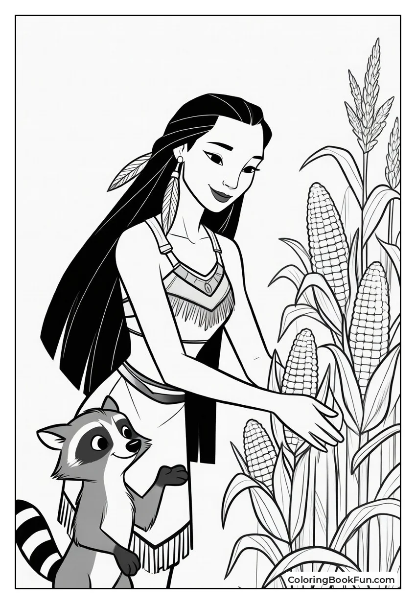 Pocahontas Picks Corn with Meeko