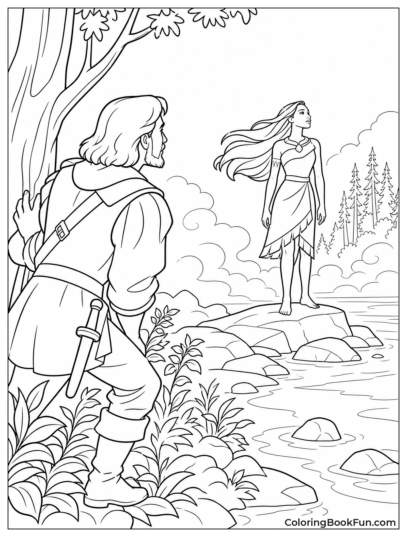 John Smith Spots Pocahontas at Waterfall