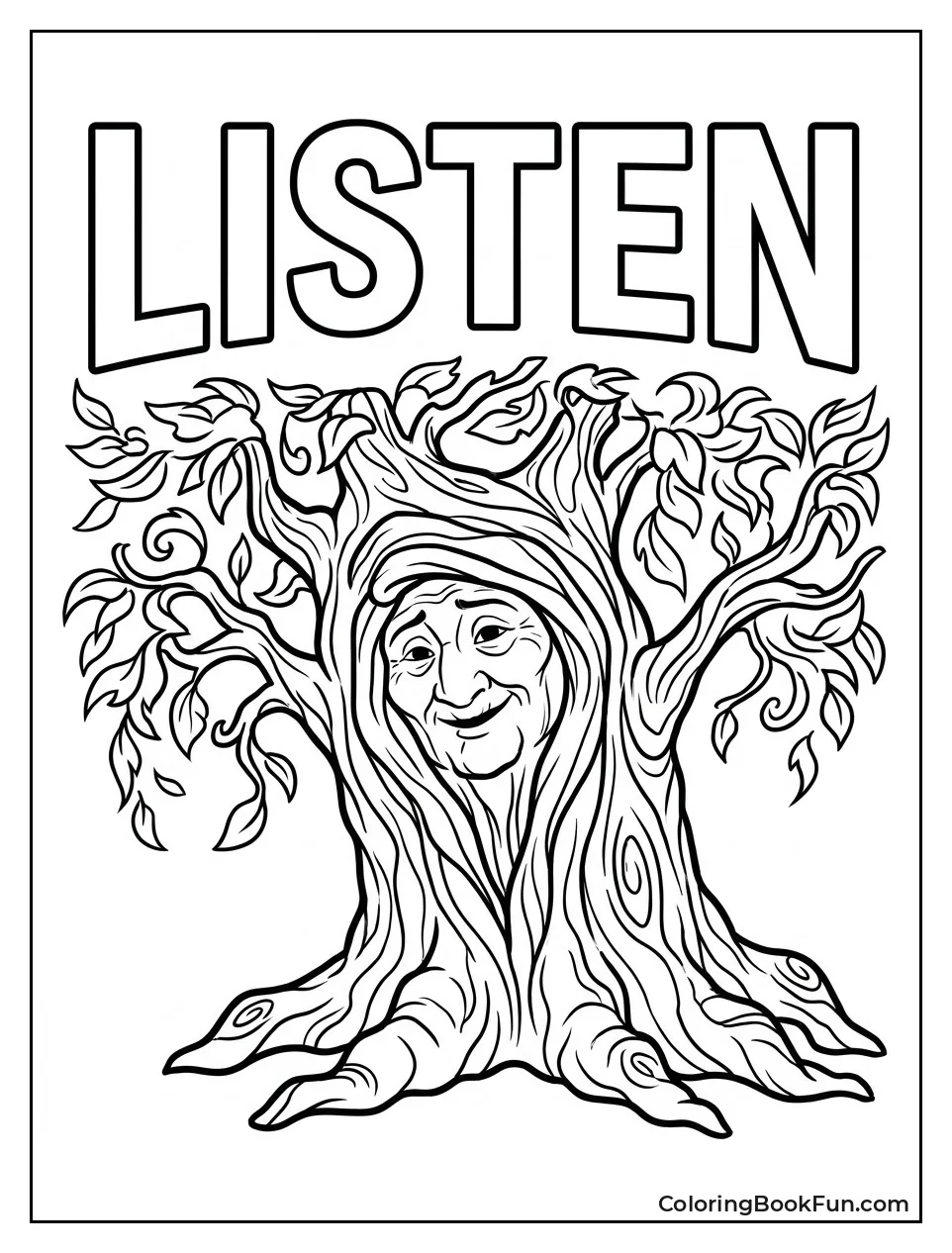 Grandmother Willow Smiles with Swirling Leaves