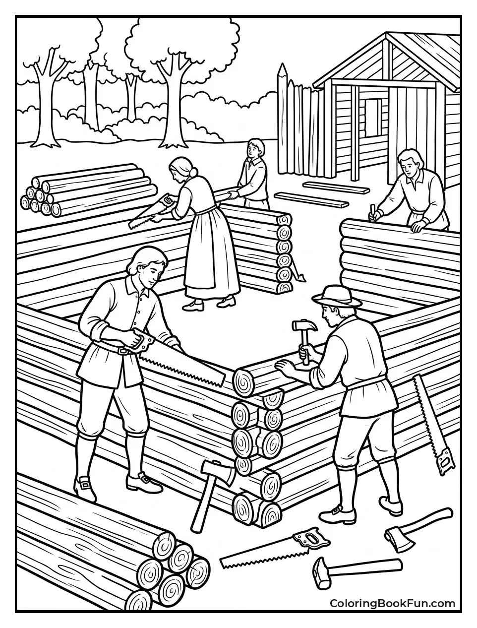 Settlers Build Jamestown Fort Walls