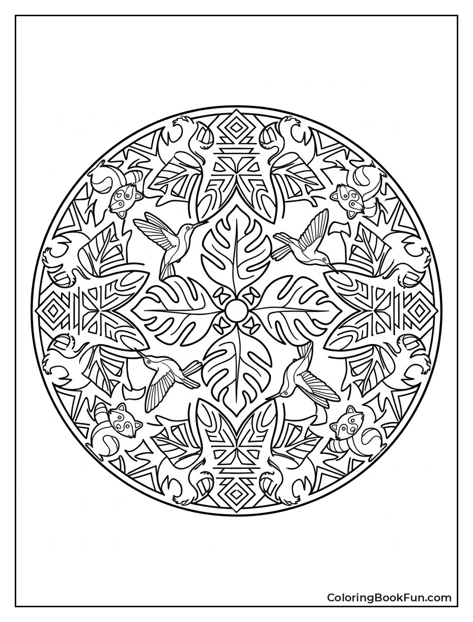 Nature Mandala with Animals and Leaves