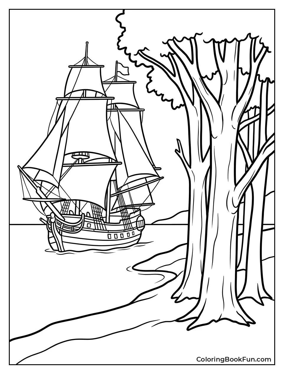 English Ship Sails Near Shore