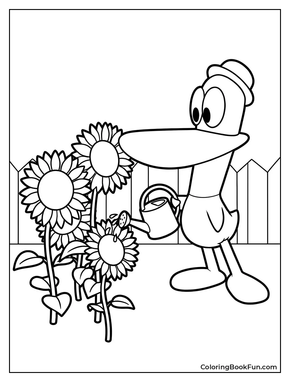 Pato Watering Sunflowers in Garden