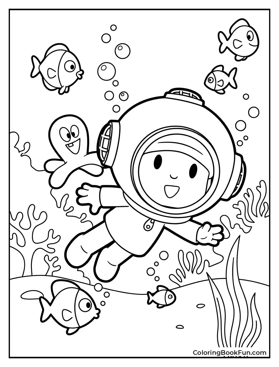 Pocoyo Swimming Underwater with Fred