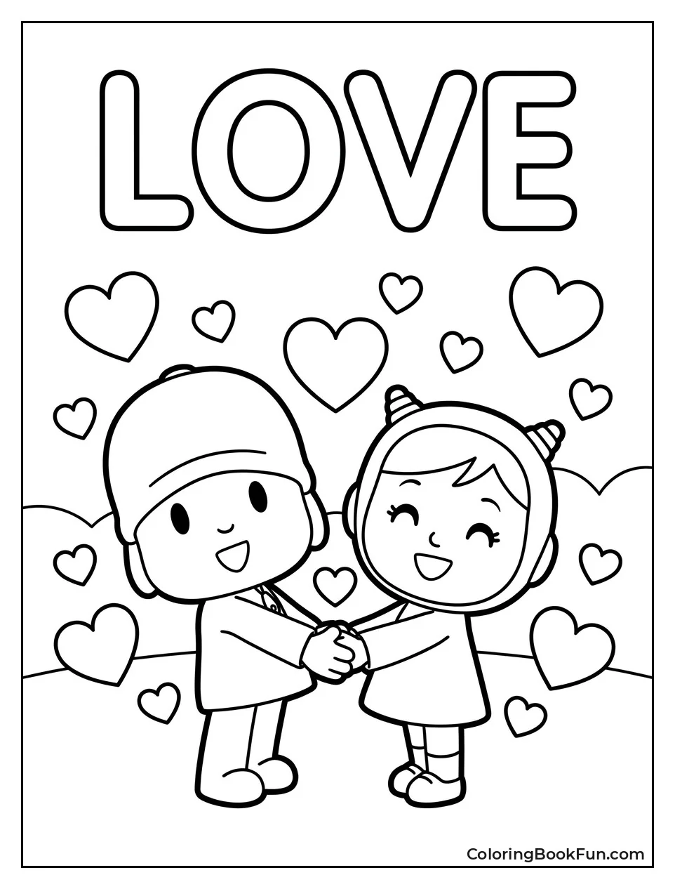 Pocoyo and Nina with Floating Hearts