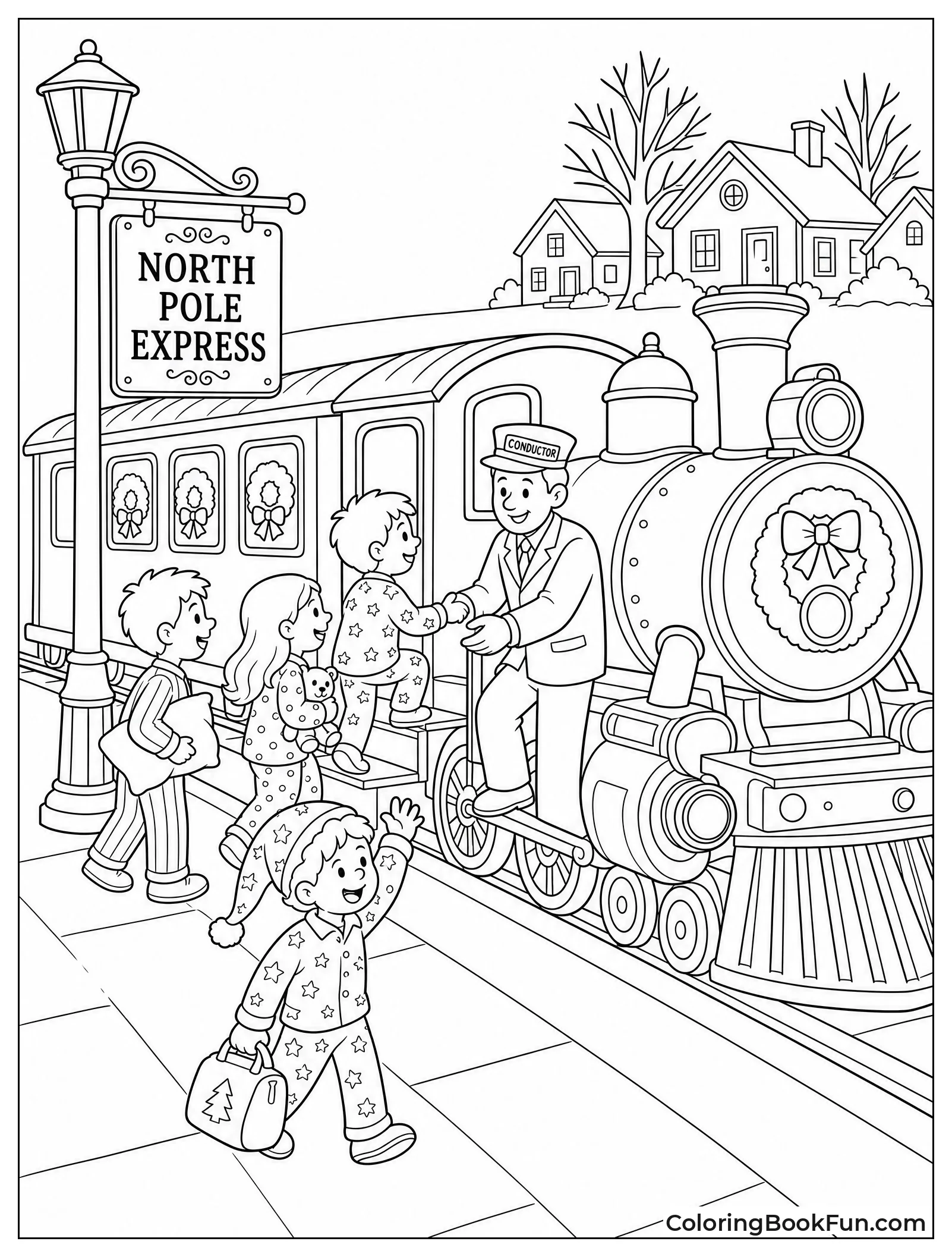 Kids Boarding Train in Pajamas