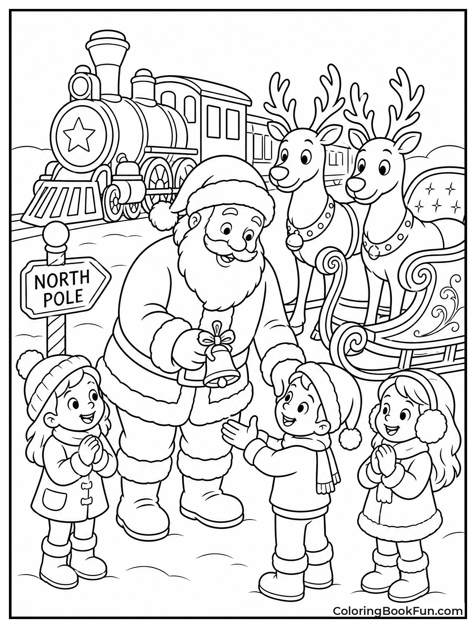 Kids Meeting Santa and Reindeer