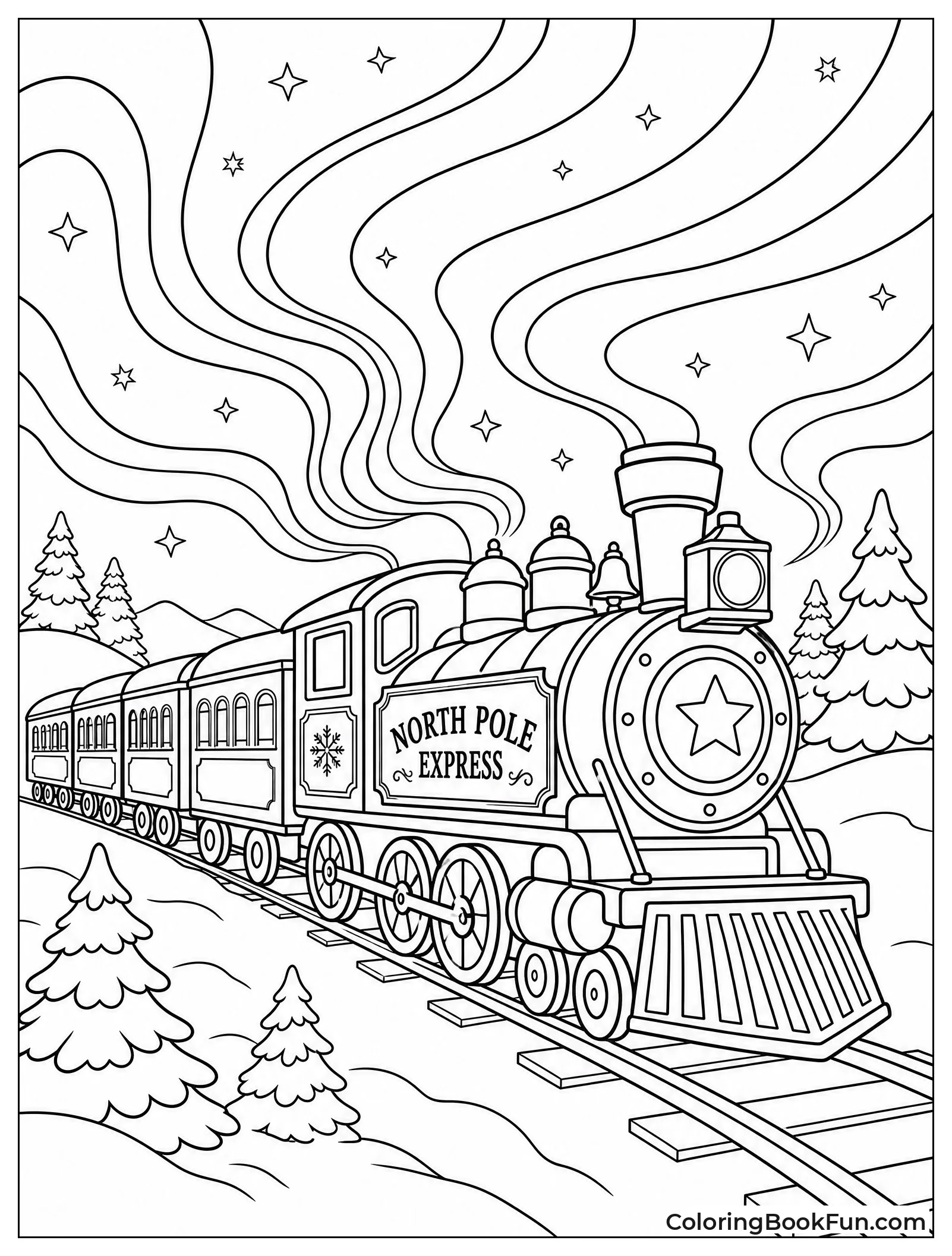 Train under Northern Lights
