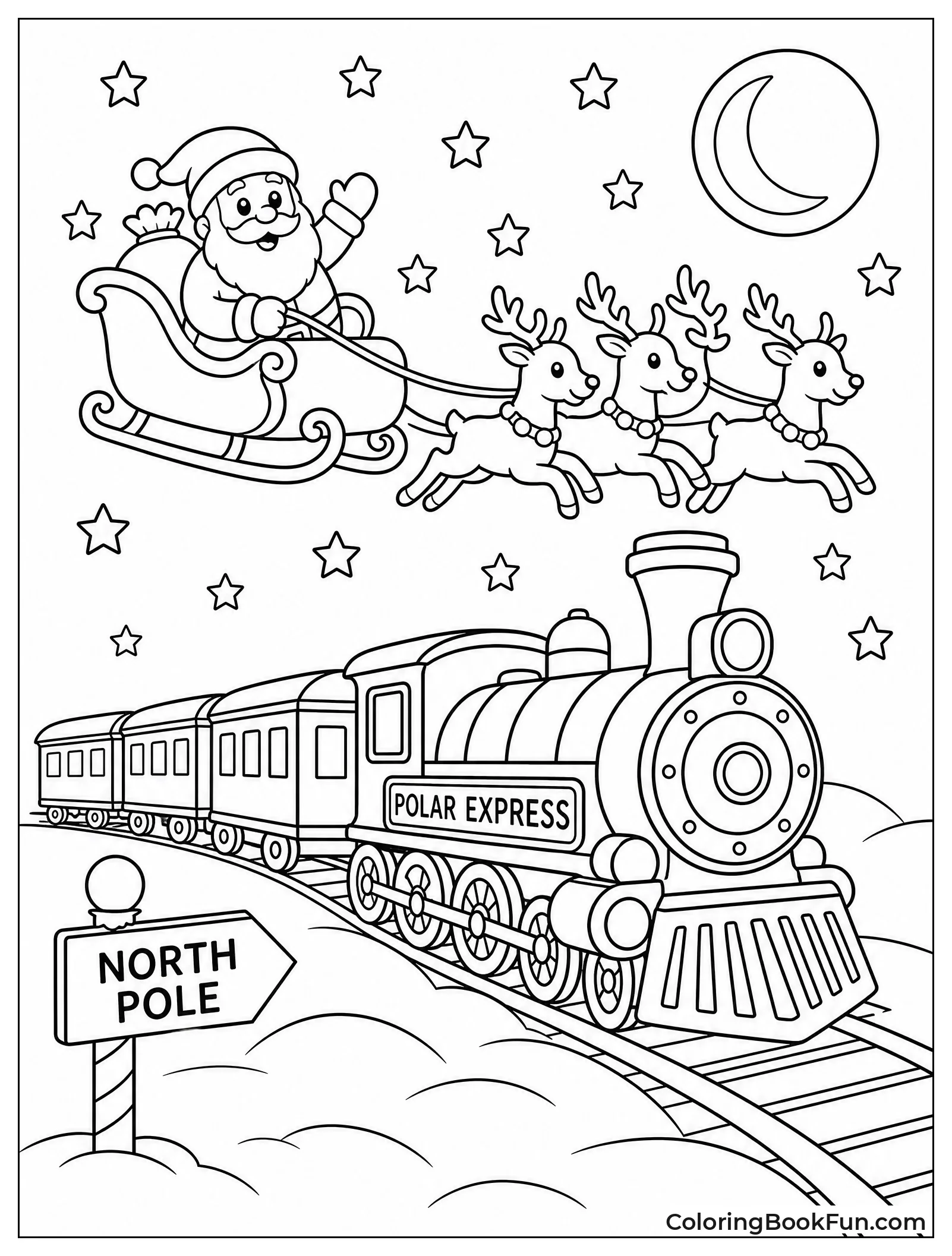 Santa Sleigh Flying beside Train