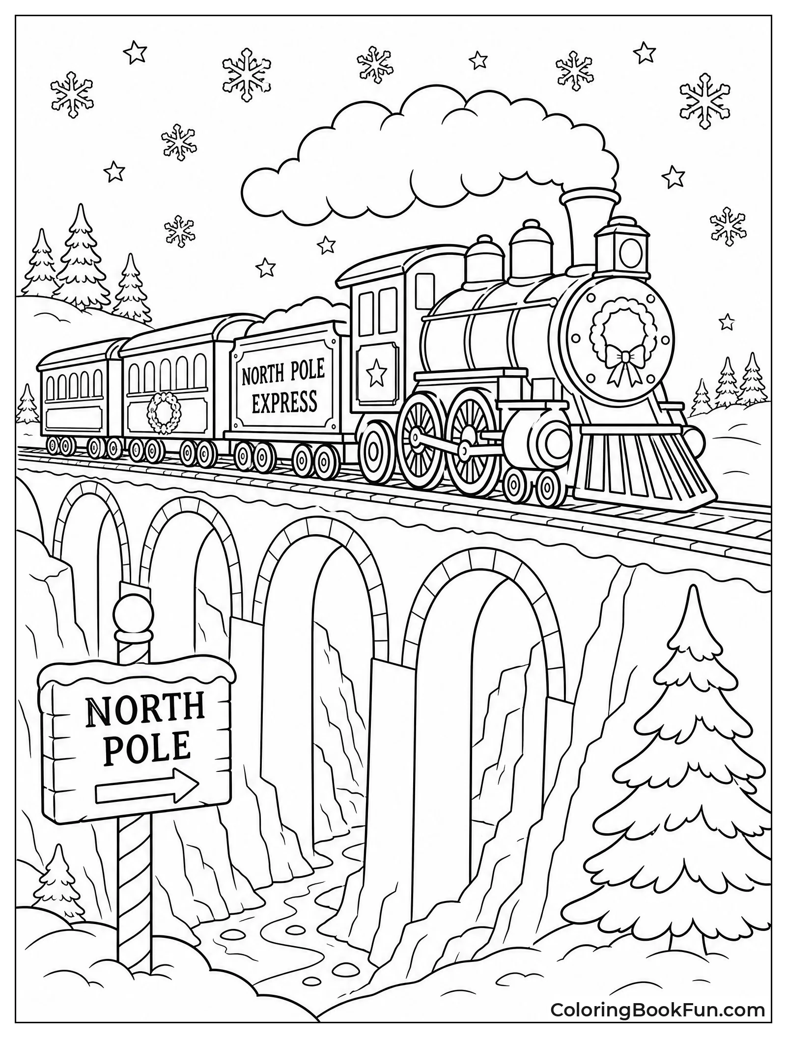 Train Crossing Snowy Bridge