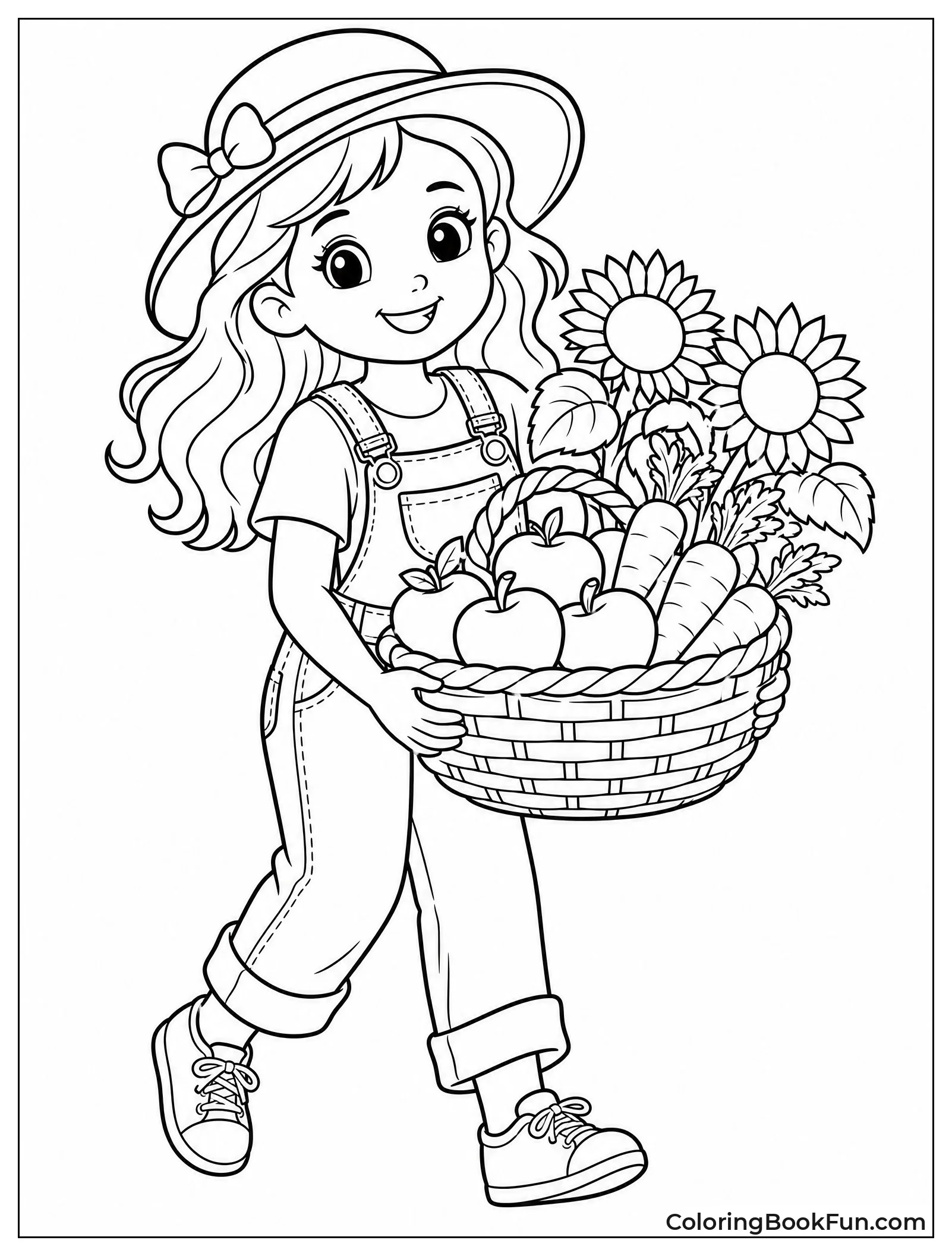 Girl Carrying Basket of Produce