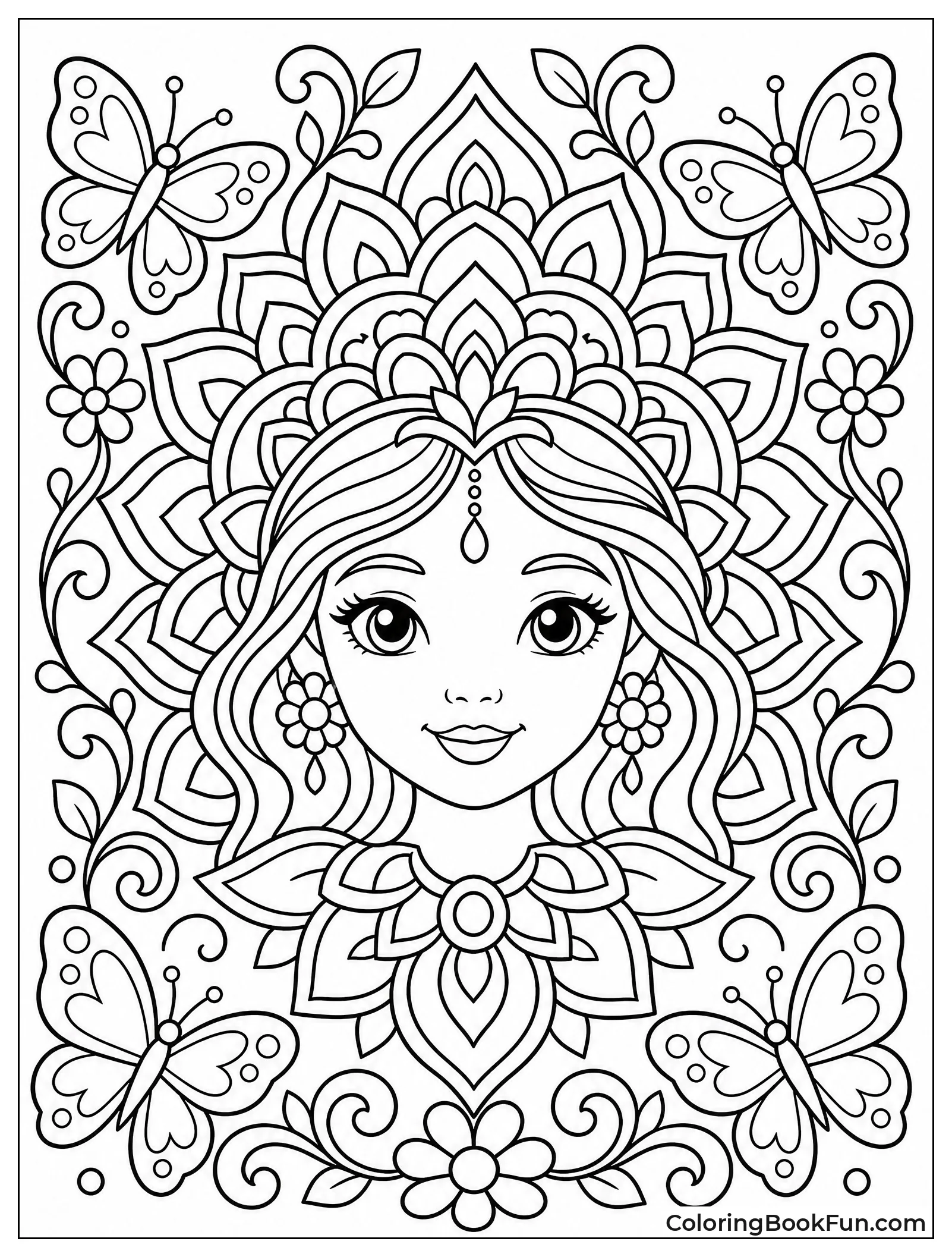 Girl Face in Mandala Design