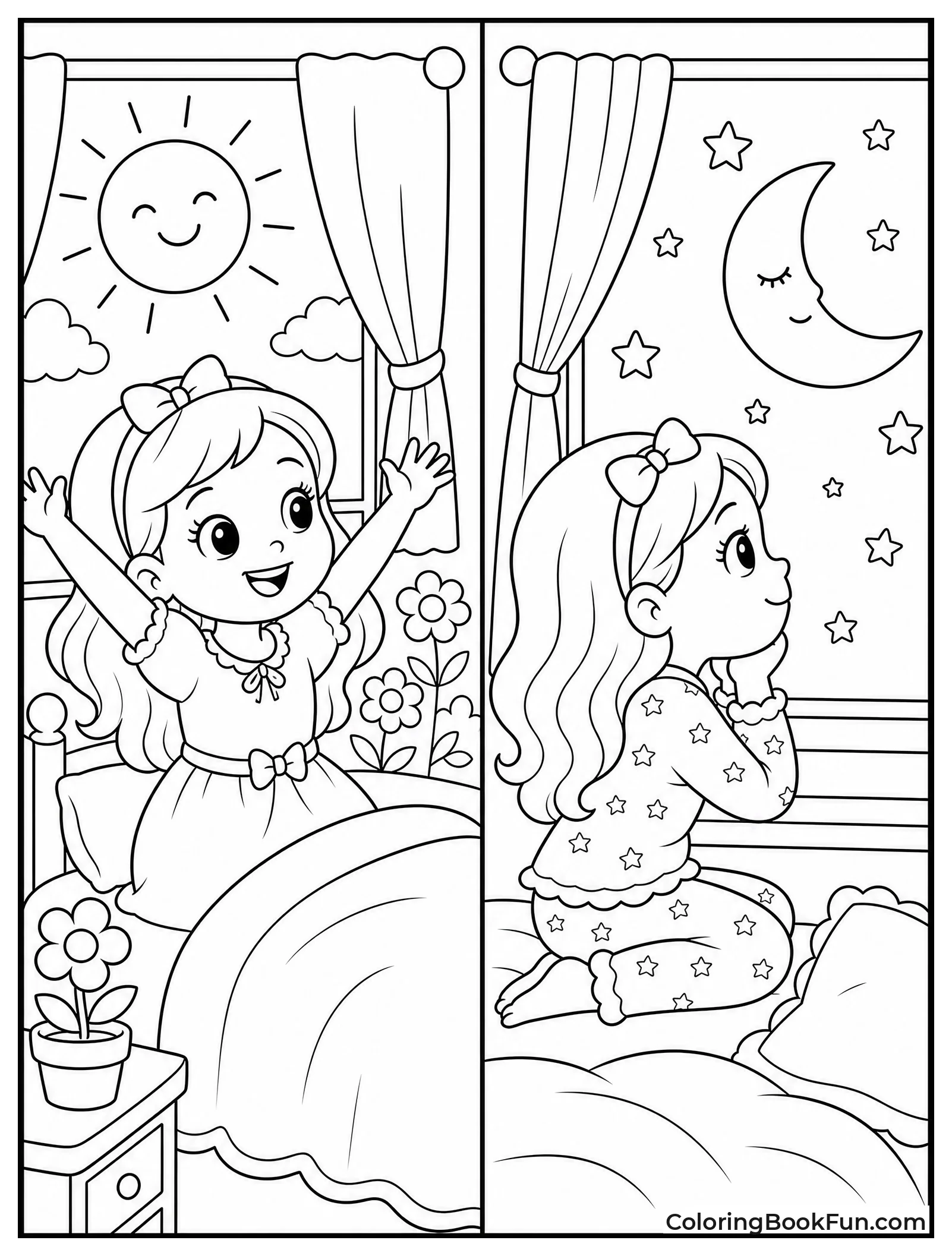 Girl Waking to Sun and Moon