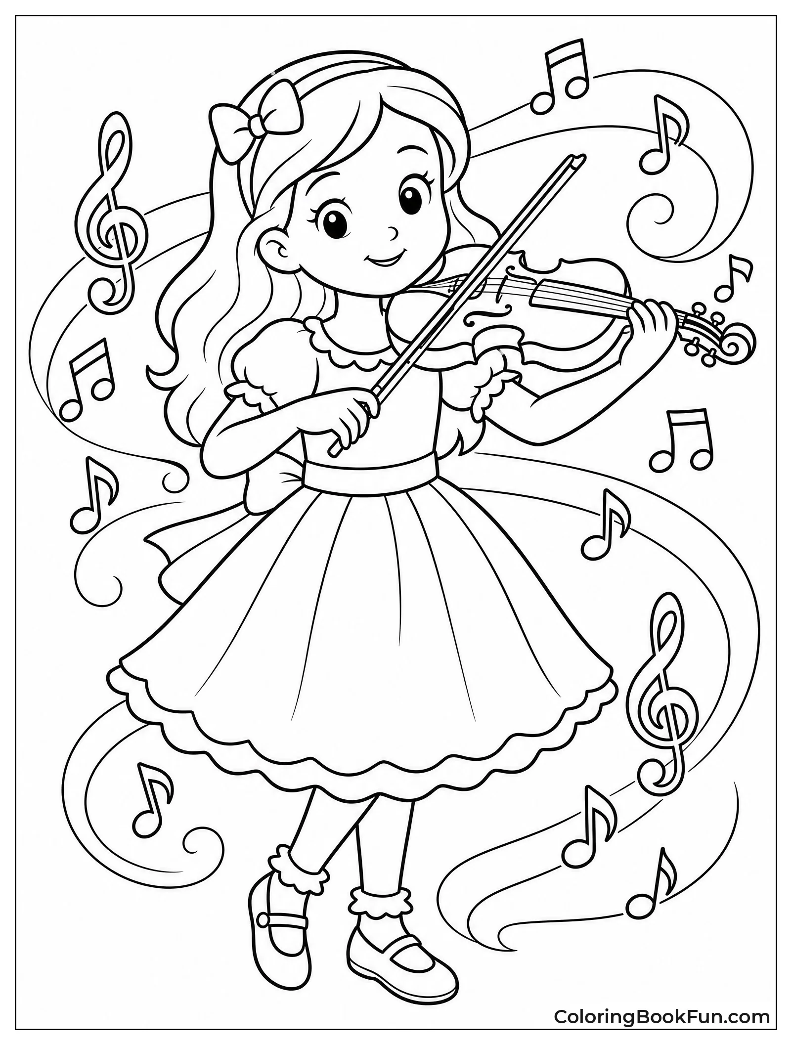 Girl Playing Violin with Notes