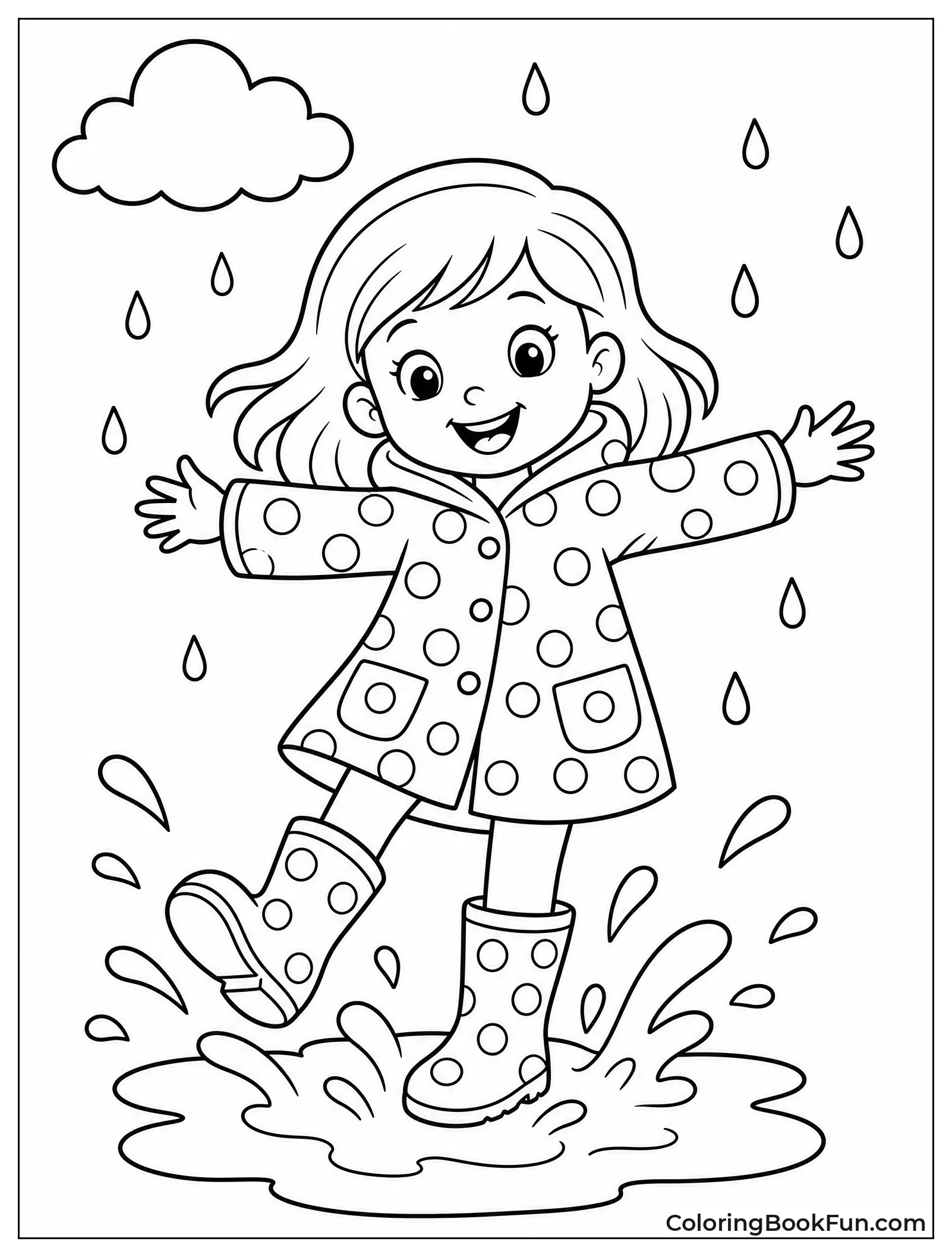 Girl Splashing in Rain Puddle