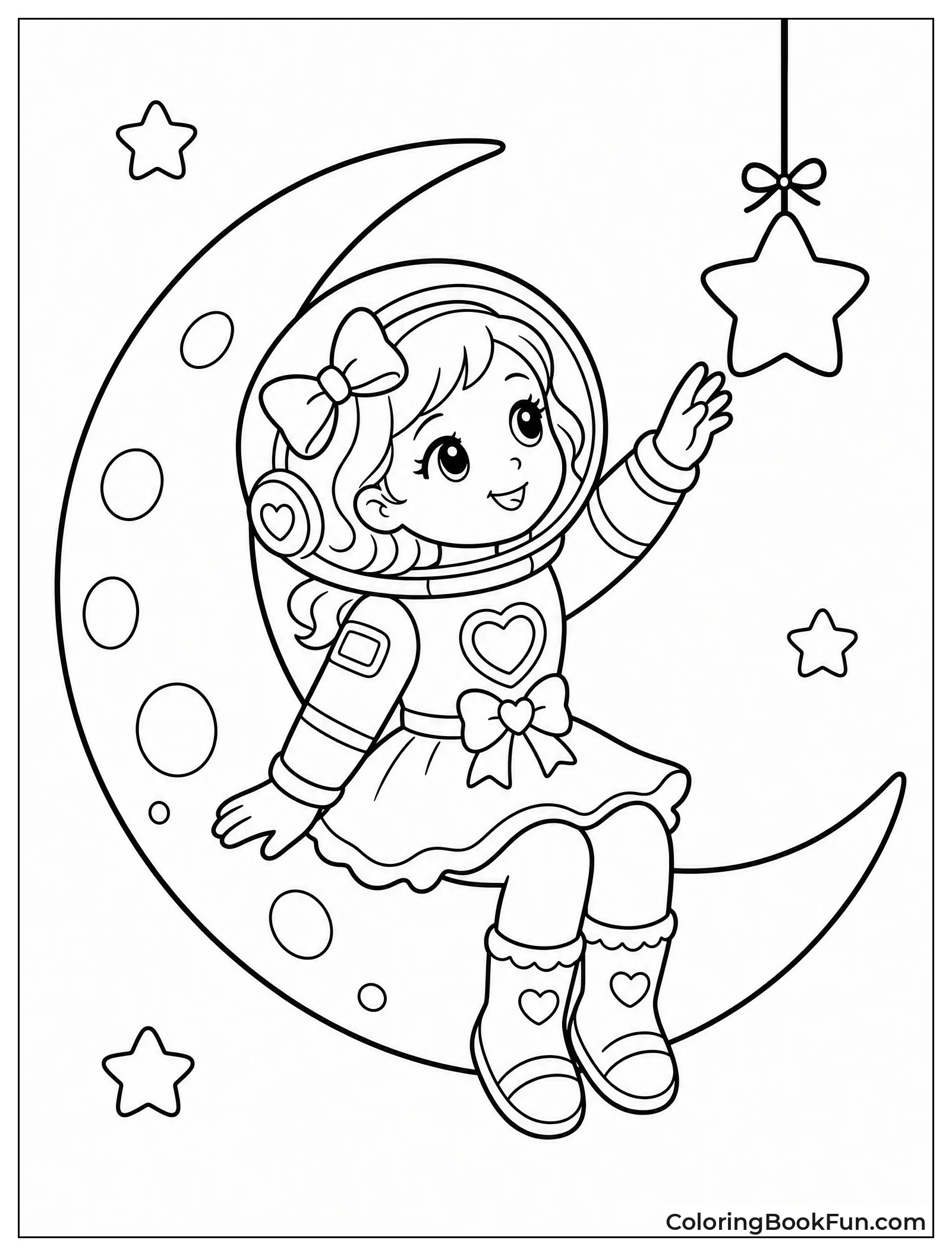 Girl Reaching for Star on Moon